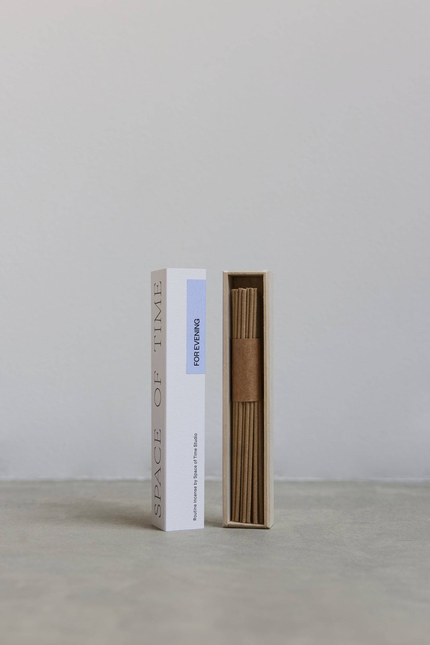 8740665655517, Evening Routine Incense - Sandalwood, Accessories, Space of Time, accessories,Home,Home goods,incense,scent,space of time, Shape your routines from morning to night with our incense created for the art of taking time. Crafted for specific times of day, our single-note scent for EVENING feels like dusk skies, or a hug—featuring the calming fragrance of sandalwood. Includes a total of 40 sticks. Made in Japan and assembled in Los Angeles. Receive 10% off by adding the Morning, Afternoon, and Ev