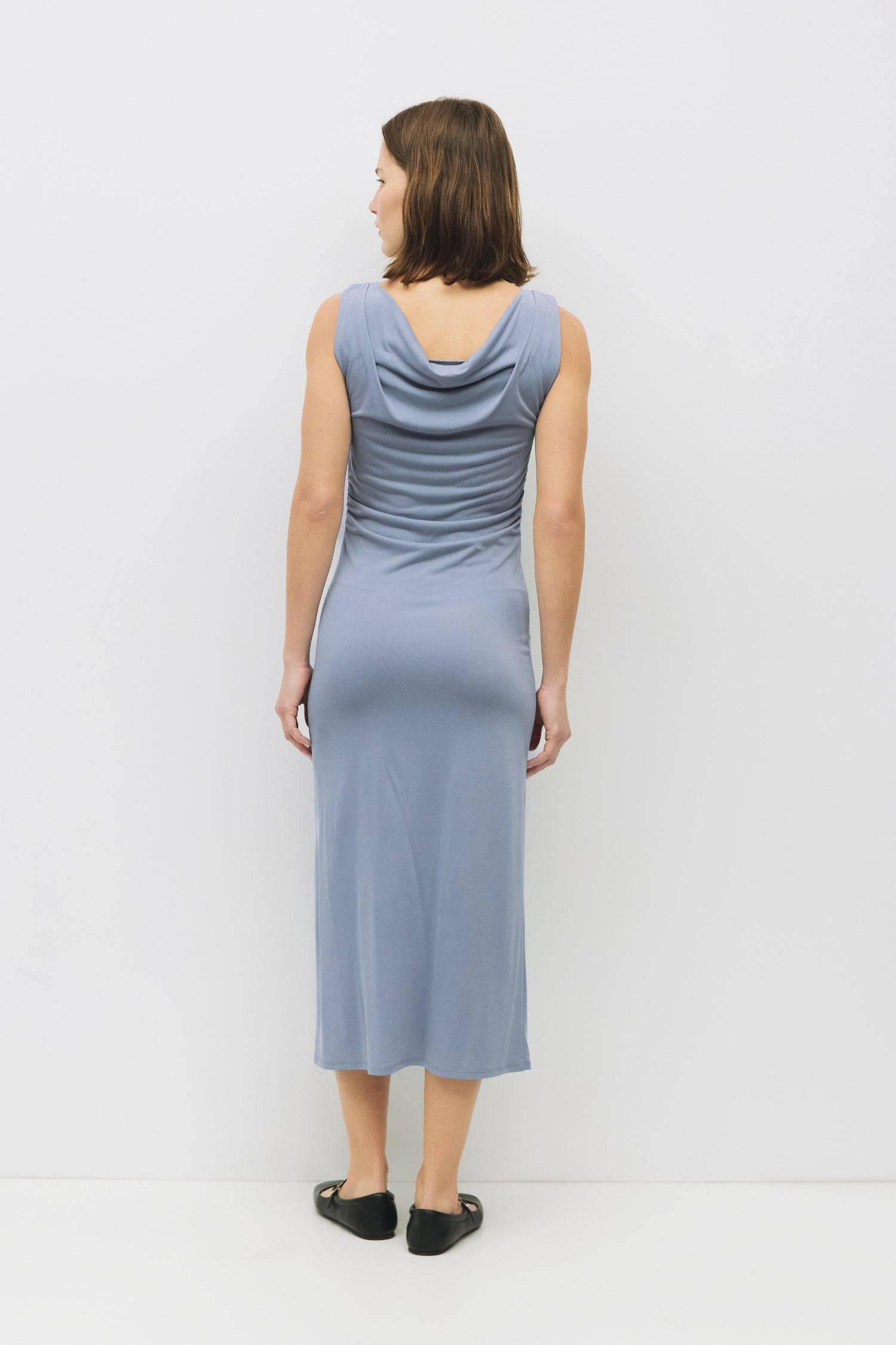 8983741104349, The Parker Dress, Dress, All Row, Black,Casual,cf-color-black,cf-color-red,cf-color-white,cf-size-l,cf-vendor-all-row,collared,Comfort,Comfortable,Feminine,full skirt,Midi,Midi Dress,midi length,new,Red,Sleeveless,Sleeveless Dress,Spring,versatile,white,Womens, Information The Parker Dress is a fitted, cupro knit midi dress with a front cowl neckline and pleated shoulder details. Featuring side waist shirring and a front slit, its maxi length creates a sleek, elegant silhouette. Details 70% R