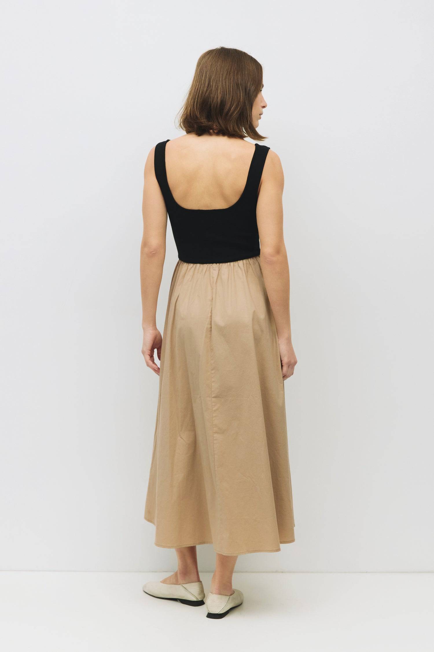 8085492793565, The Lucinda Dress, Dress, All Row, cf-color-white,cf-size-l,cf-size-m,cf-size-s,Cream,Dress,everyday,Front Pockets,ivory,Knit,Long Dress,Maxi,maxi dress,Navy,Pocket,Pockets,Relaxed,Relaxed Fit,spring,Square Back,Square Neckline,Squared Neckline,Summer,tank,tank dress,white, Information The Lucinda Dress is a maxi-length dress with a knit square neckline top and a woven full skirt. The different fabrics create visual interest in this classic silhouette. This style also includes hidden side poc