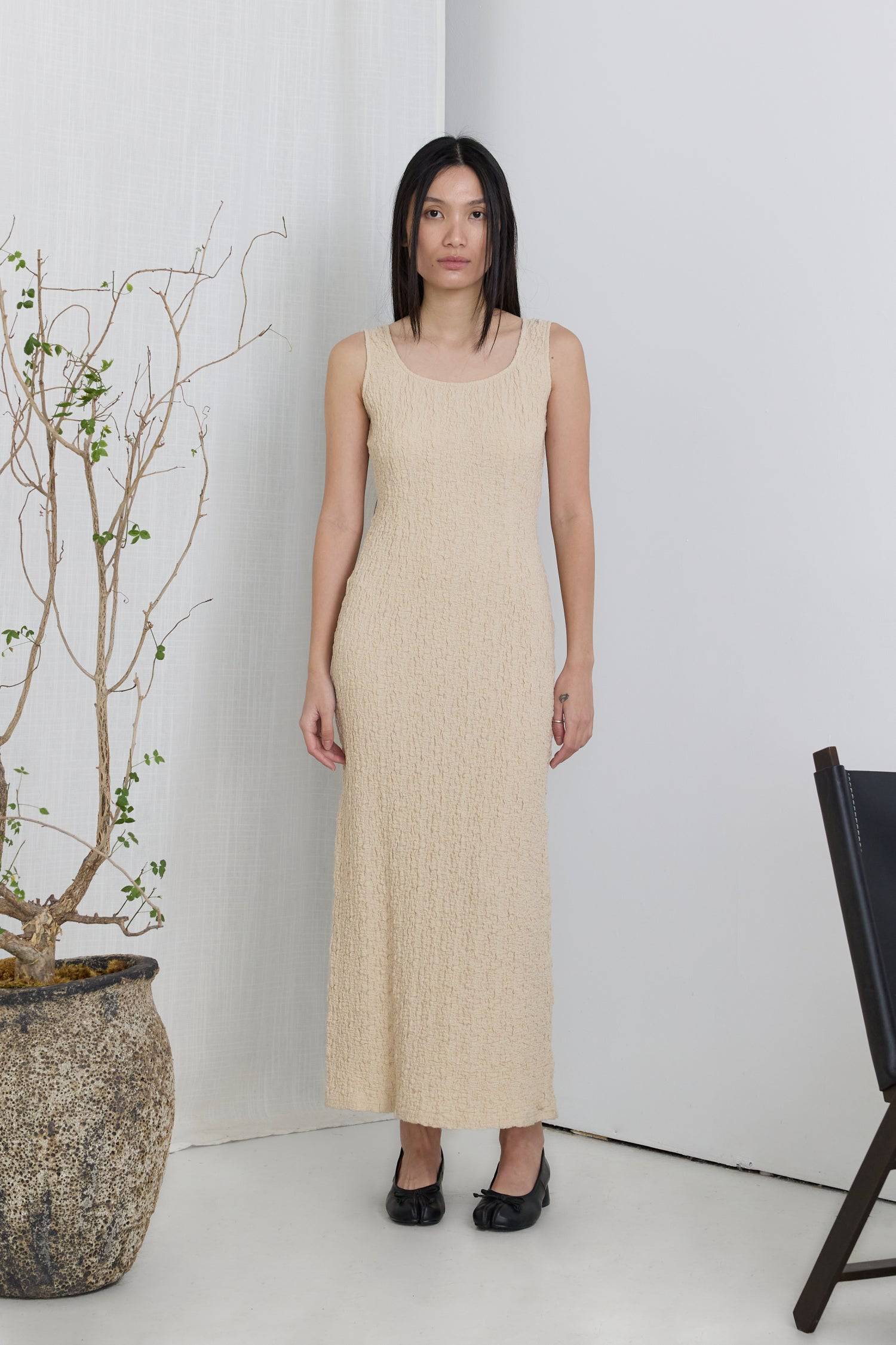 7847077675229, The Claudia Dress, Dress, All Row, beige,brown,Casual,cf-color-beige,cf-color-black,cf-color-brown,cf-color-charcoal,cf-color-grey,cf-color-lime,cf-size-l,cf-size-m,cf-size-s,cf-vendor-all-row,Cozy,Cutout,FALL,final-sale,finalsale,green,grey,Mini Dress,new,rayon,sale,Sleeveless,Sleeveless Dress,Sleeveless Top,spandex,stretch,Summer,textured,Textured Fabric,Women's, Information The Claudia Dress is a staple piece to add to your wardrobe. This lovely dress is cut from a soft, popcorn-textured f