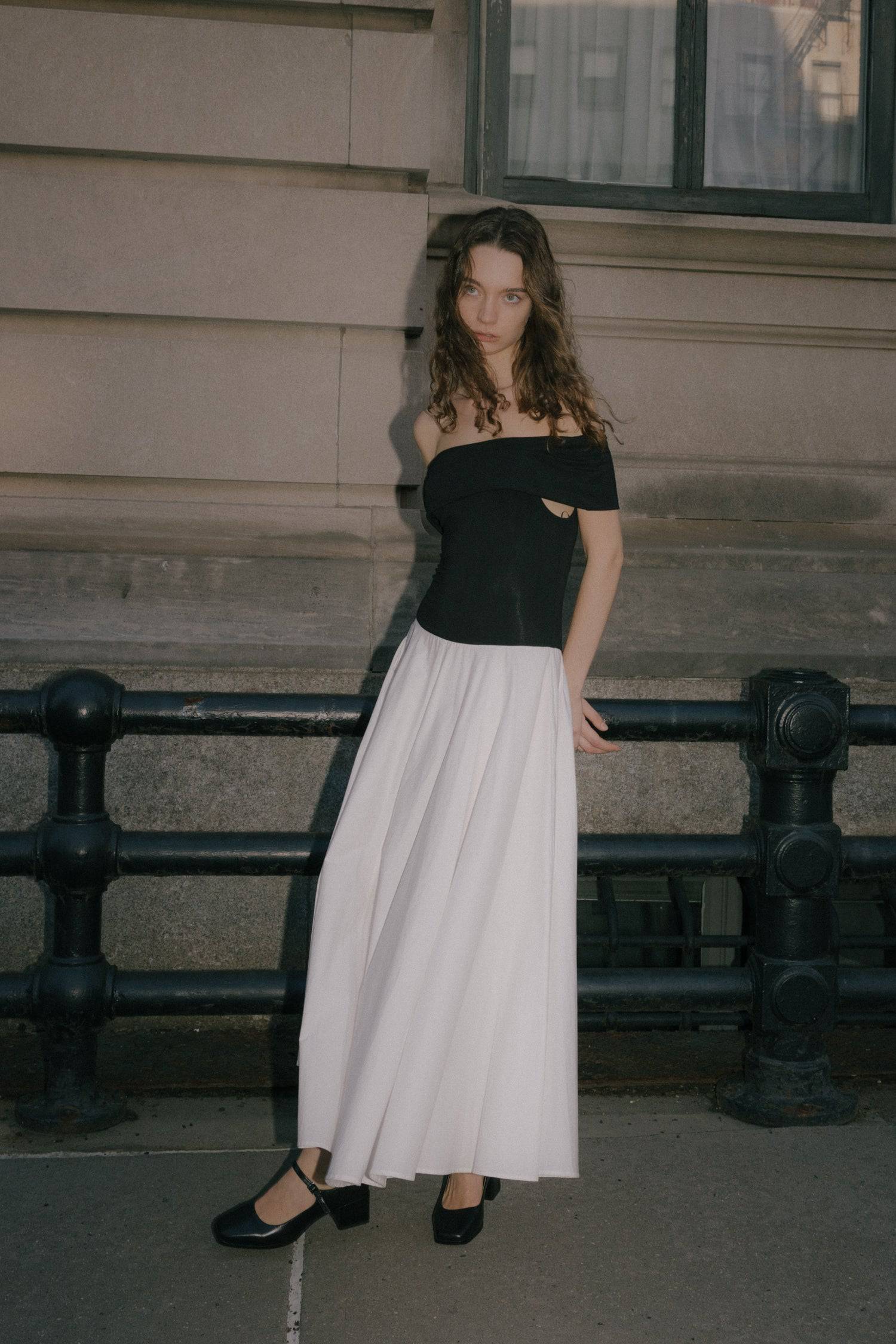 8722410799325, The Rayne Dress, Dress, All Row, Black,cf-color-black,cf-color-white,cf-size-l,cf-size-m,cf-size-s,Dress,everyday,final-sale,finalsale,Front Pockets,ivory,Knit,Long Dress,Maxi,maxi dress,Navy,new,off shoulder,Pocket,Pockets,Relaxed,Relaxed Fit,sale,tank dress,white,Womens, Information The Rayne Dress is an off-the-shoulder dress featuring a fit and flare silhouette. The stretch knit fabrication at the top ensures a comfortable and form-fitting bodice, while the cotton skirt adds a breezy feel