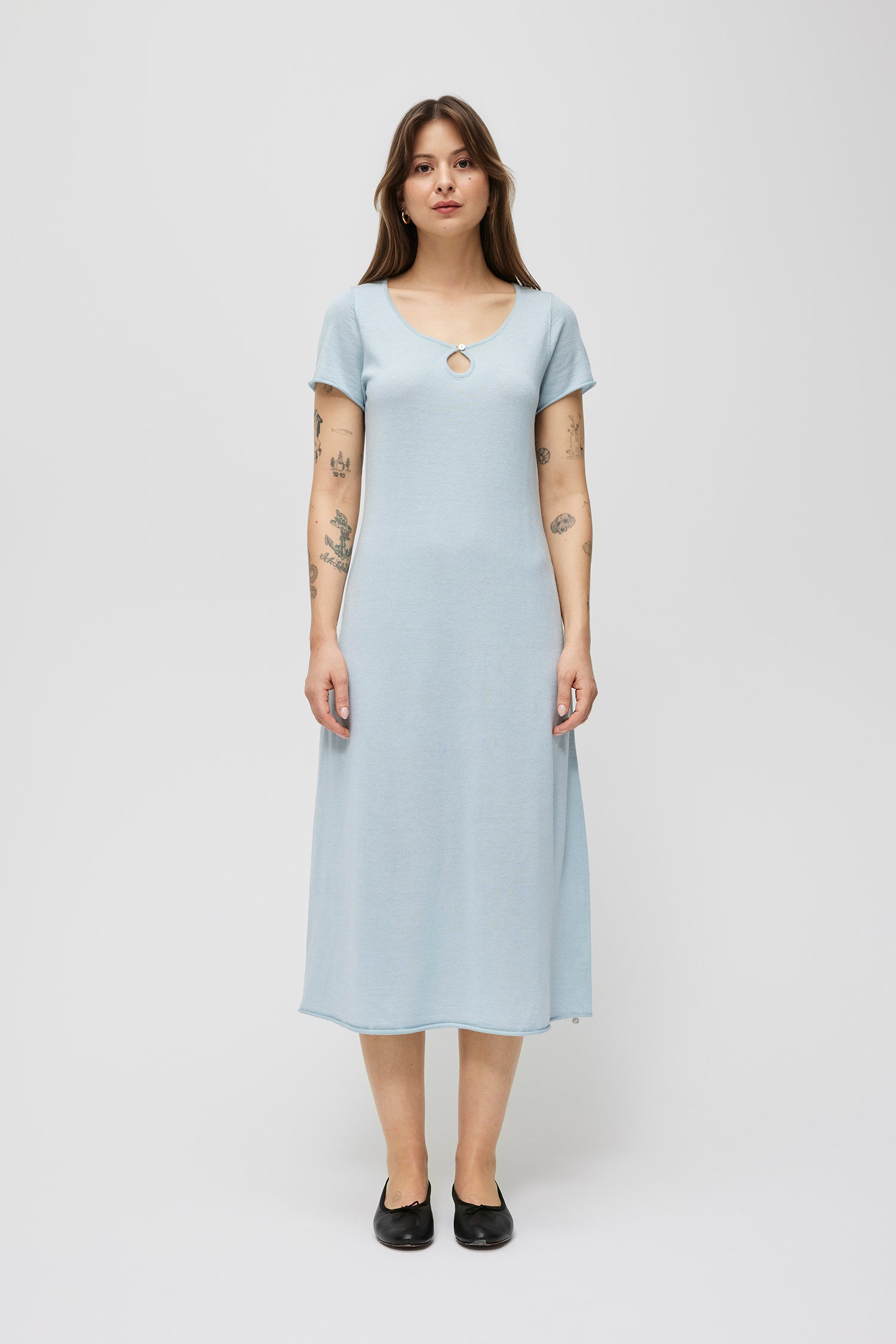 The Irene Dress | Knit Keyhole Midi Dress Blue / M The Irene Dress | Knit Keyhole Midi Dress Blue / M