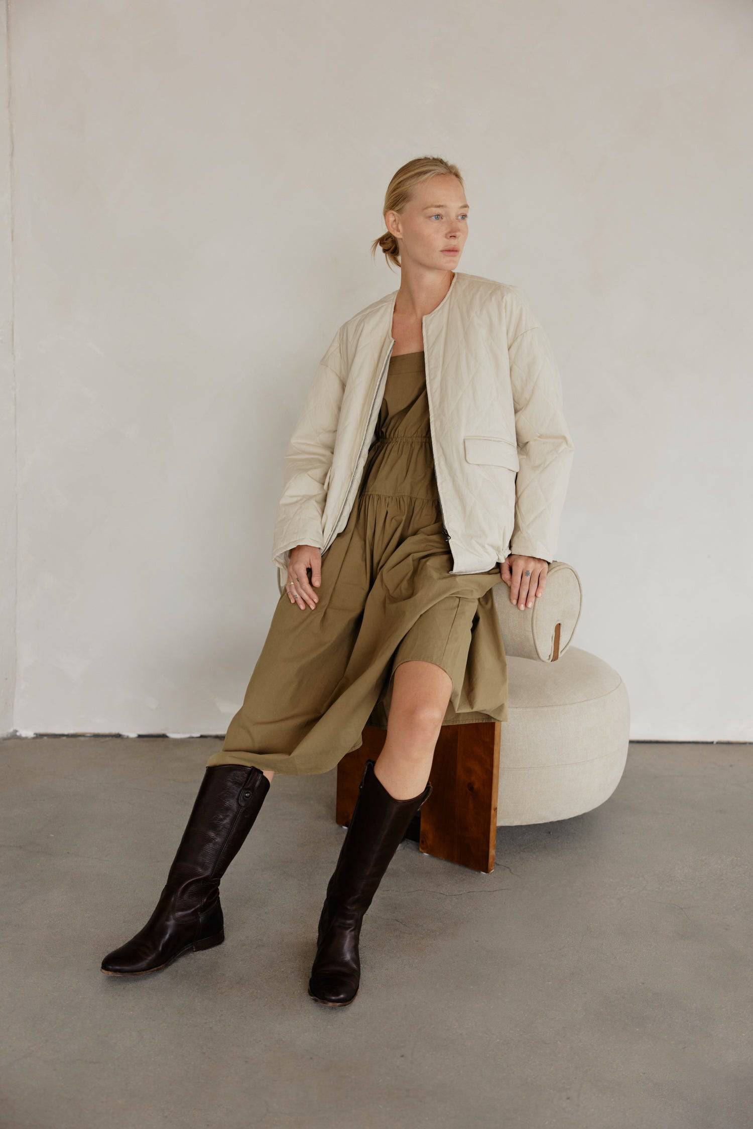 8302377369821, The Greta Jacket, Outerwear, Mod Ref, adjustable,Adjustable Cords,autumn,Black,Buttons,Casual,cf-color-cream,cf-color-olive,cf-color-white,cf-size-l,cf-size-m,cf-size-s,cf-vendor-mod-ref,Comfortable,Cream,Everyday,Fall,Front Pockets,Jacket,Layers,Long Sleeve,mens,mid-autumn,modref,new,Olive,Outerwear,Oversized,Pockets,Quilted,Quilted Jacket,Relaxed,Spring,Summer,tan,Transitional,Unisex,Warm,white,Winter,Women's,Zipper, Information Introducing The Greta Jacket - an oversized quilted jacket tha