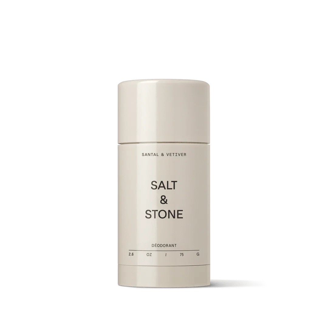 8951623549149, Santal & Vetiver Deodorant, Accessories, Salt & Stone, accessories,skin,skin care,skincare, An award-winning deodorant formulated for 48 hour protection. Seaweed extracts & hyaluronic acid moisturize the skin while probiotics help neutralize odor. Made without aluminum, parabens and phthalates. Soft earth shifts underfoot as you move into the heart of the woods. An open fire crackles. Warm. Enveloping. Grounded. Engulfed in a wash of amber, a hit of Australian sandalwood, cedar, vetiver; a ge