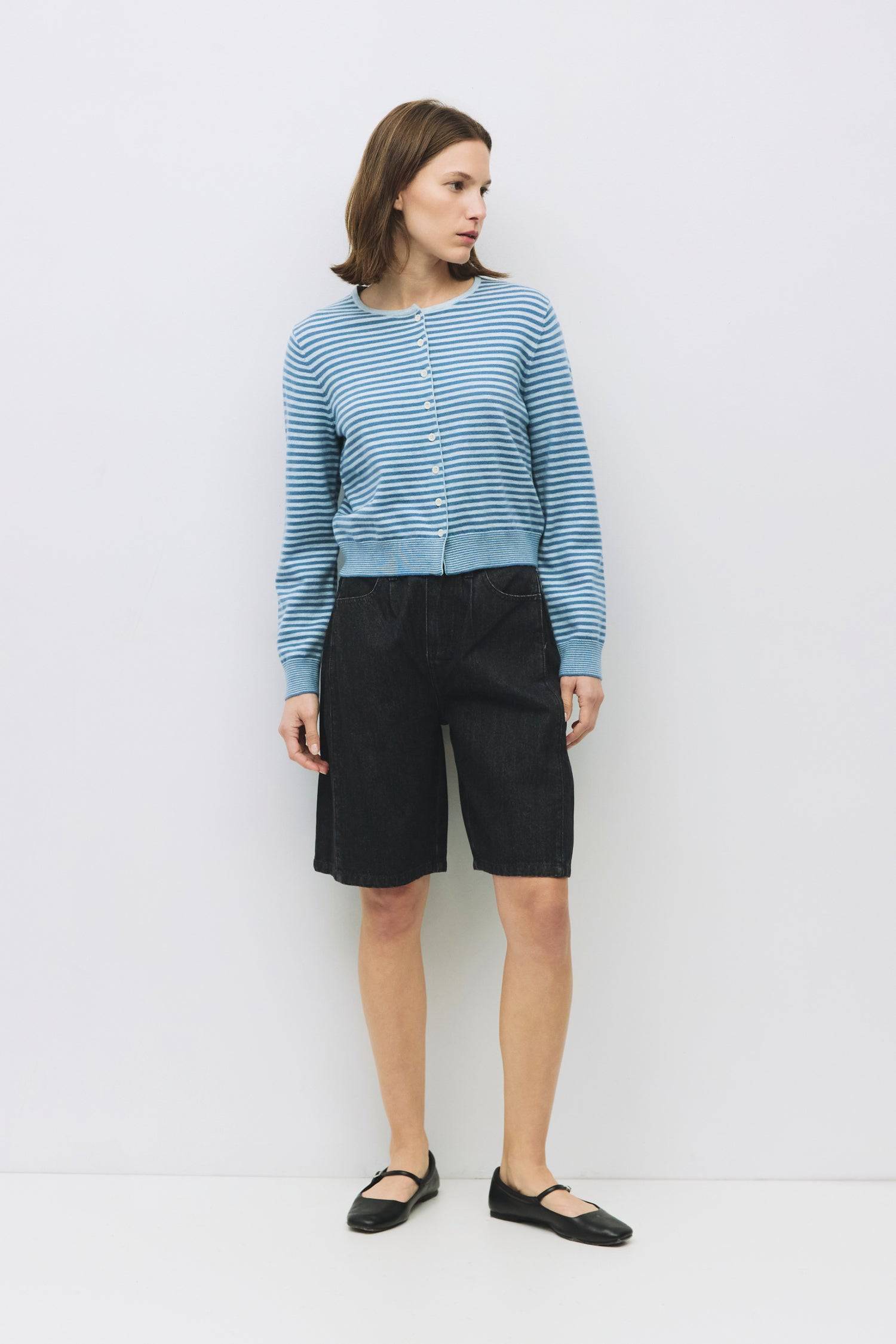 8982643540189, The Montana Cardigan, Tops, All Row, All Row,allrow,Basic,Basics,Black,black/white,Blue,Cardigan,Casual,cf-color-black,cf-color-cream,cf-color-navy,cf-color-red,cf-color-white-black,cf-size-l,cf-size-m,cf-size-s,Comfortable,Knit,Light Blue,Lightweight,Navy,new,Red,Short Sleeve,Spring,stretch,Striped,Transitional,Womens,womens top, Information The Montana Cardigan is a lightweight, long-sleeve stripe knit cardigan with a relaxed fit, button-down closure, and a subtle front bottom slit. Details