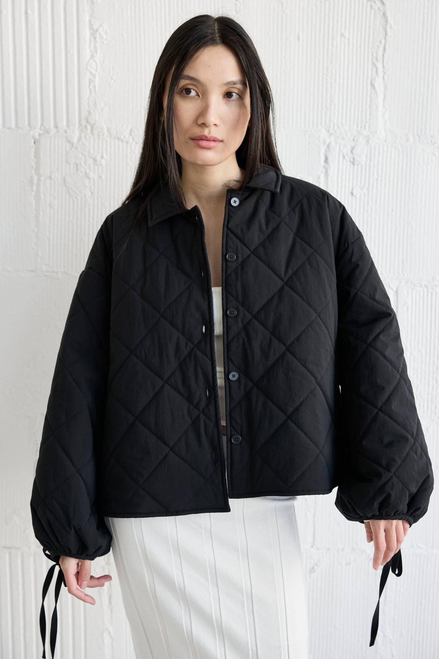 8406248915165, The Cameron Jacket, Outerwear, All Row, Adjustable Cords,autumn,Black,Bone,Buttons,Casual,cf-color-black,cf-color-bone,cf-color-olive,cf-size-l,cf-size-m,cf-size-s,cf-vendor-all-row,Comfortable,Fall,final-sale,finalsale,Front Pockets,Jacket,Layers,Long Sleeve,mid-autumn,modref,new,Olive,Outerwear,Pockets,Quilted,Quilted Jacket,Relaxed,sale,tan,Warm,Winter,Women's,Zipper, Information The Cameron Jacket is an oversized button-down jacket featuring front welt pockets and drop shoulders for a rel