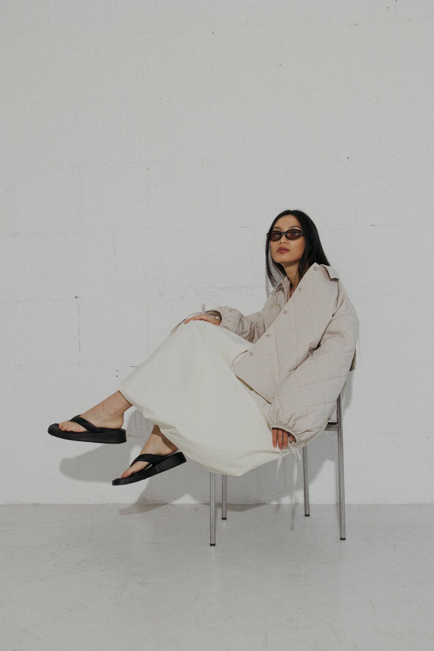 8406248915165, The Cameron Jacket, Outerwear, All Row, Adjustable Cords,autumn,Black,Bone,Buttons,Casual,cf-color-black,cf-color-bone,cf-color-olive,cf-size-l,cf-size-m,cf-size-s,cf-vendor-all-row,Comfortable,Fall,final-sale,finalsale,Front Pockets,Jacket,Layers,Long Sleeve,mid-autumn,modref,new,Olive,Outerwear,Pockets,Quilted,Quilted Jacket,Relaxed,sale,tan,Warm,Winter,Women's,Zipper, Information The Cameron Jacket is an oversized button-down jacket featuring front welt pockets and drop shoulders for a rel