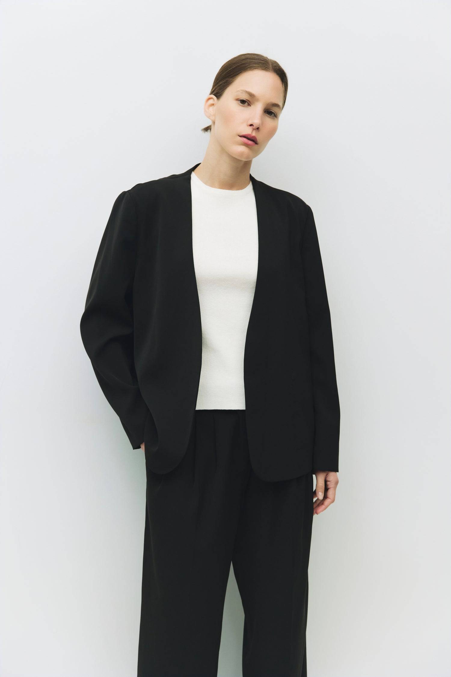 8982654255325, The Anya Blazer, Outerwear, Mod Ref, Black,Blazer,brown,Casual,cf-color-black,cf-color-brown,cf-size-l,cf-size-m,cf-size-s,cf-vendor-mod-ref,Comfortable,Everyday,Fall,herringbone,layering,Lining,Matching Set,new,Outerwear,Oversized,padded shoulders,Polyester,rayon,semi formal,Semi-Casual,set,Sets,tailored,Transitional,Womens, Information The Anya Blazer is a laid-back twist on the classic blazer. Featuring an open front, drop neckline, and relaxed fit, it's the perfect lightweight layer with