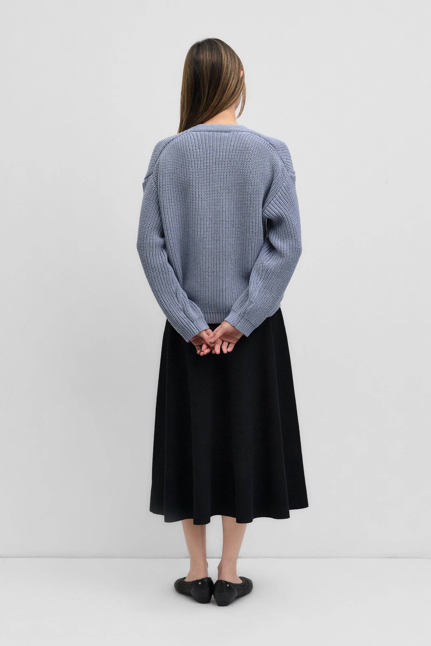 8831739330781, The Willow Cardigan, Tops, Mod Ref, Basic,Basics,Black,Blue,Cardigan,Casual,cf-color-black,cf-color-blue,cf-size-l,cf-size-m,cf-size-s,cf-vendor-mod-ref,Collar,collared,Collared Top,Comfort,Comfortable,Contemporary,Cotton,Everyday,Fall,final-sale,finalsale,fundraiser,Grey,layering,Layers,Minimal,minimalist,Mod Ref,modref,new,Oversized,sale,Sweater,Sweater Top,Tops,v neckline,Winter,Womens,Wool, Information The Willow Cardigan is a chunky v-neck cardigan complete with a fisherman knit and semi