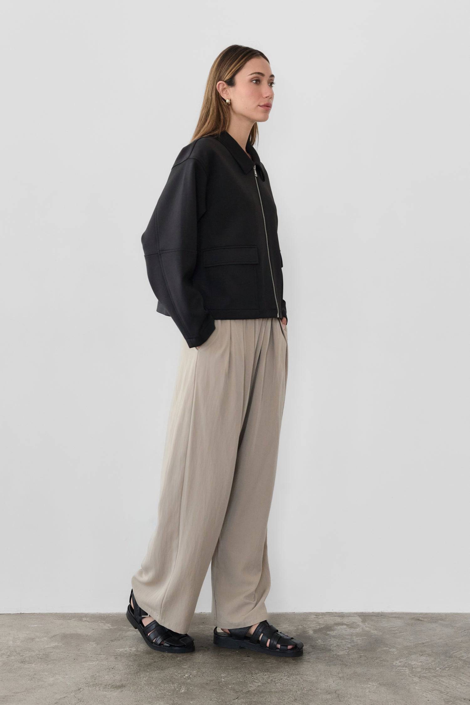 8831738773725, The Maelle Jacket, Outerwear, Mod Ref, Black,Button,Buttons,Casual,cf-color-black,cf-color-brown,cf-size-l,cf-size-m,cf-size-s,cf-vendor-mod-ref,Coat,Collar,collared,Collared Jacket,Comfort,Comfortable,Details,Everyday,Front Pocket,Front Pockets,layer,layered,layering,Layers,Long,Long Sleeve,modref,new,Outerwear,Oversized,Patch Pockets,Pocket,Pockets,Stitch,Stitching,Womens, Information The Maelle Jacket is a semi-cropped jacket made from heavy-weight scuba fabric and features structured slee