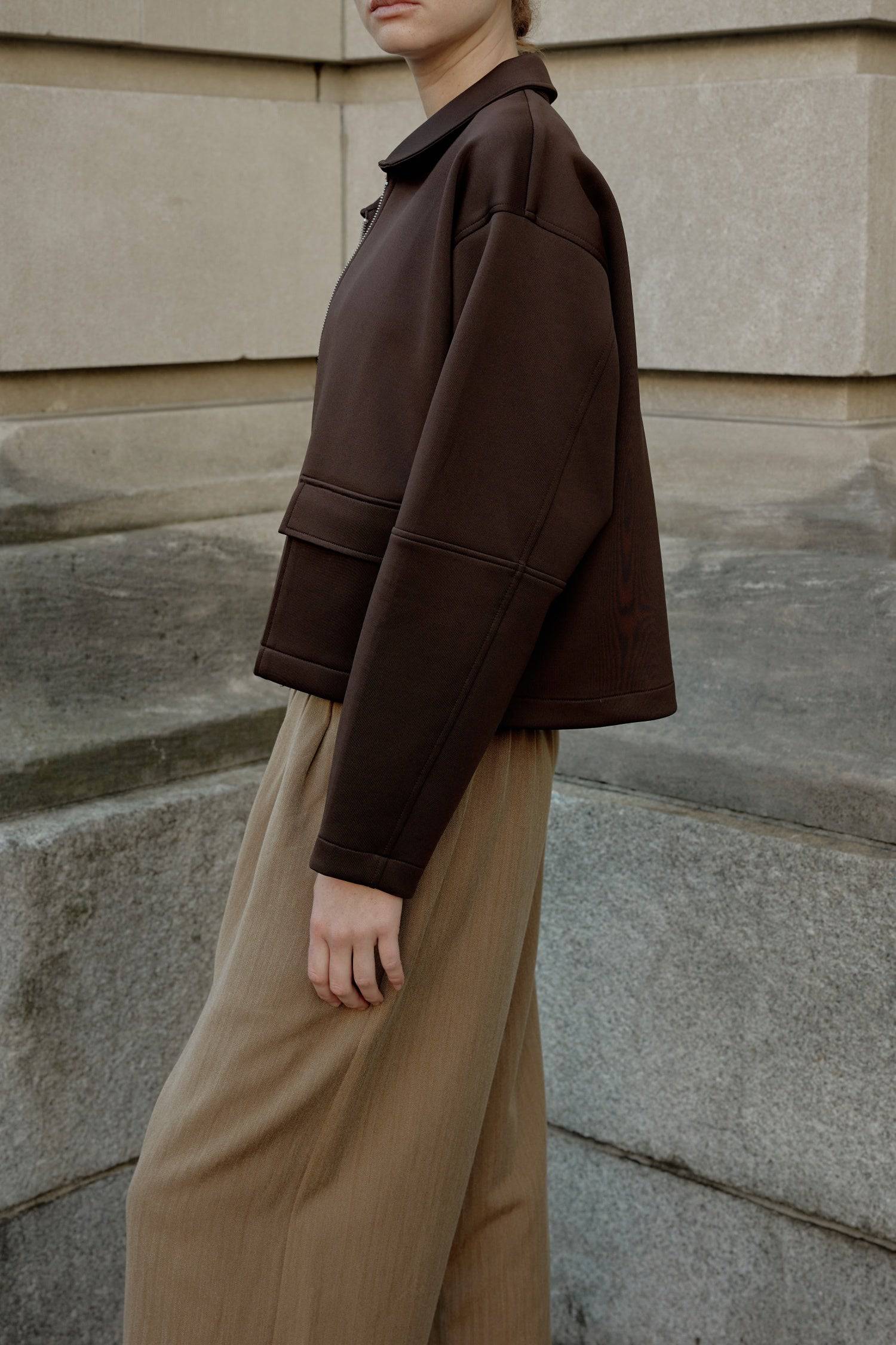 8831738773725, The Maelle Jacket, Outerwear, Mod Ref, Black,Button,Buttons,Casual,cf-color-black,cf-color-brown,cf-size-l,cf-size-m,cf-size-s,cf-vendor-mod-ref,Coat,Collar,collared,Collared Jacket,Comfort,Comfortable,Details,Everyday,Front Pocket,Front Pockets,layer,layered,layering,Layers,Long,Long Sleeve,modref,new,Outerwear,Oversized,Patch Pockets,Pocket,Pockets,Stitch,Stitching,Womens, Information The Maelle Jacket is a semi-cropped jacket made from heavy-weight scuba fabric and features structured slee