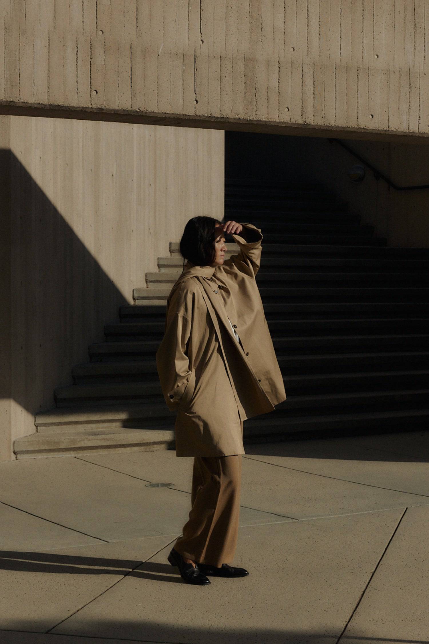 8828669198557, The Cove Coat, Outerwear, Mod Ref, attached scarf,Black,cf-color-black,cf-color-khaki,cf-size-l,cf-size-m,cf-size-s,cf-vendor-mod-ref,Coat,coat jacket,Comfort,Comfortable,Detail,Details,Fall,layer,layering,Layers,Long,Long Sleeve,modref,new,Outerwear,Oversized,Oversized Coat,Peacoat,Pockets,scarf,Spring,Summer,Transitional,Trench,Trench Coat,Womens, Information The Cove Coat offers an effortless chic style. It sits slightly below the hips for a trendy look and includes an attachable scarf for