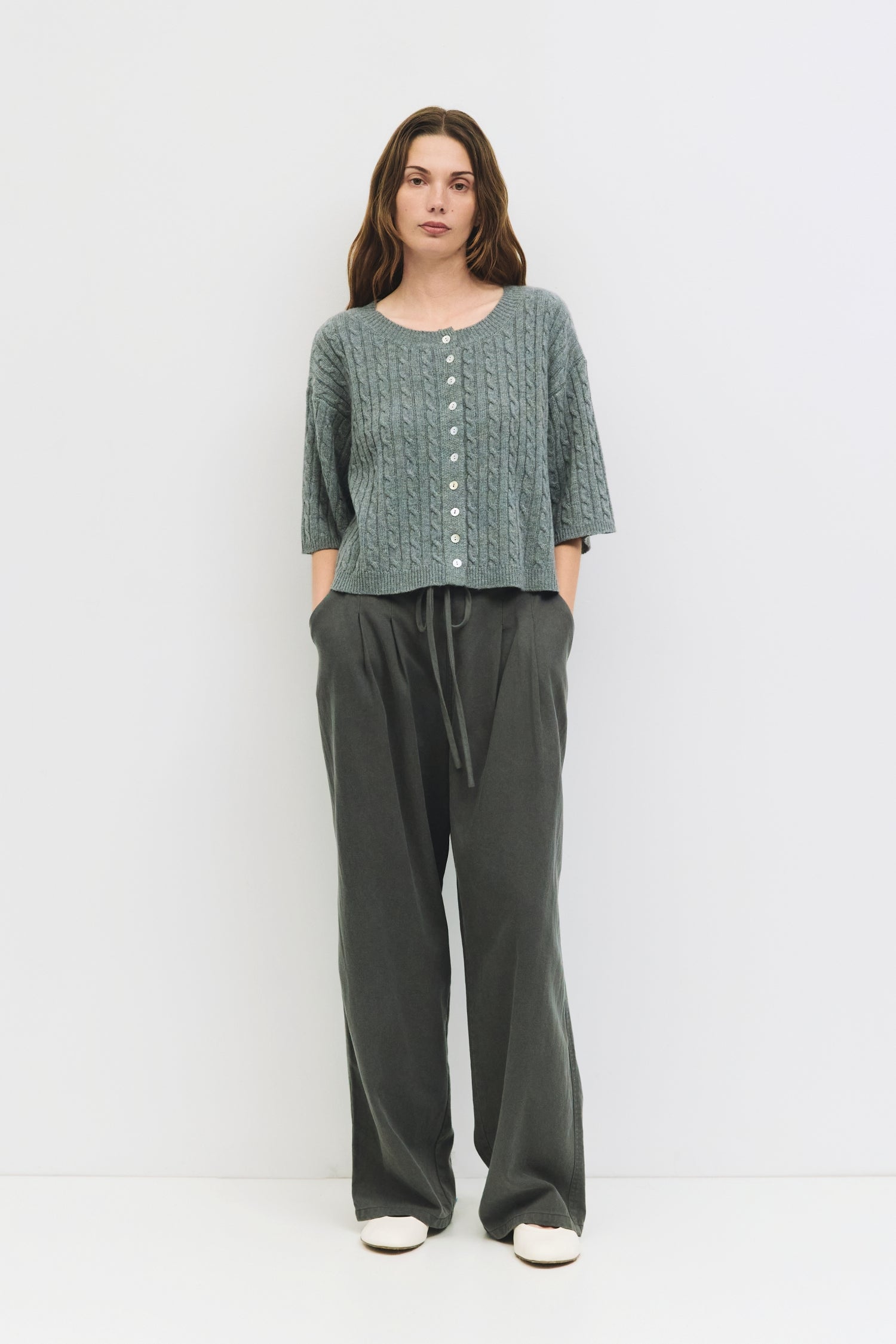 The Nyla Pants | Washed Denim Pleated Pants