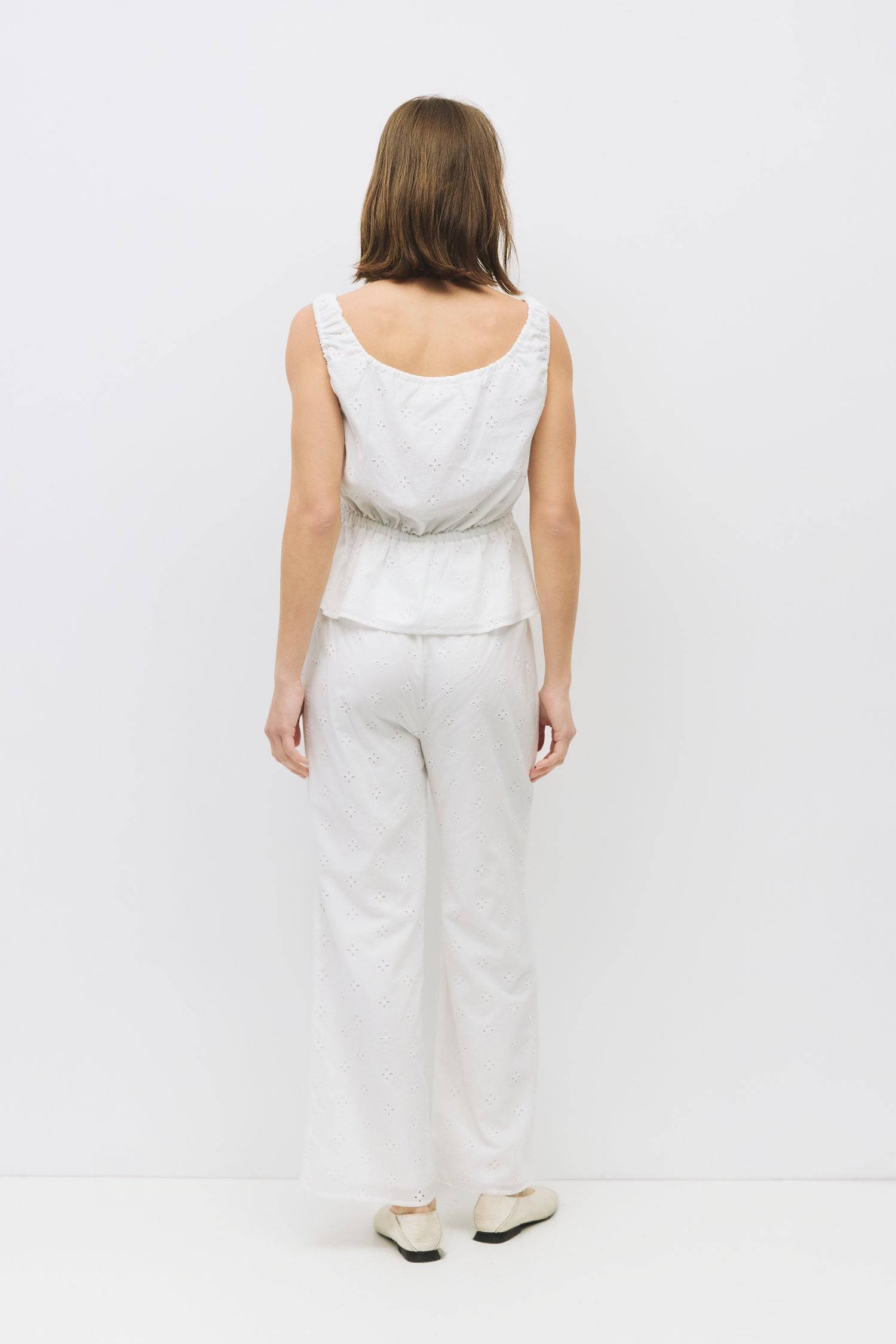 8988737274077, The Sawyer Pants, Bottoms, All Row, Basic,Basics,Bottoms,Casual,cf-size-l,cf-size-m,cf-size-s,cf-vendor-mod-ref,Comfortable,Everyday,final-sale,finalsale,Front Pocket,Long Pants,mid rise,modref,Pants,Patch Pockets,Pleated,Pockets,sale,Sets,Spring,straight fit,Transitional,white,women,Womens, Information The Sawyer Pants are a relaxed-fit, cotton pointelle flare pant featuring side pockets and an elasticized waistband with an adjustable waist tie for a custom fit. Details Self: 100% Cotton Lin