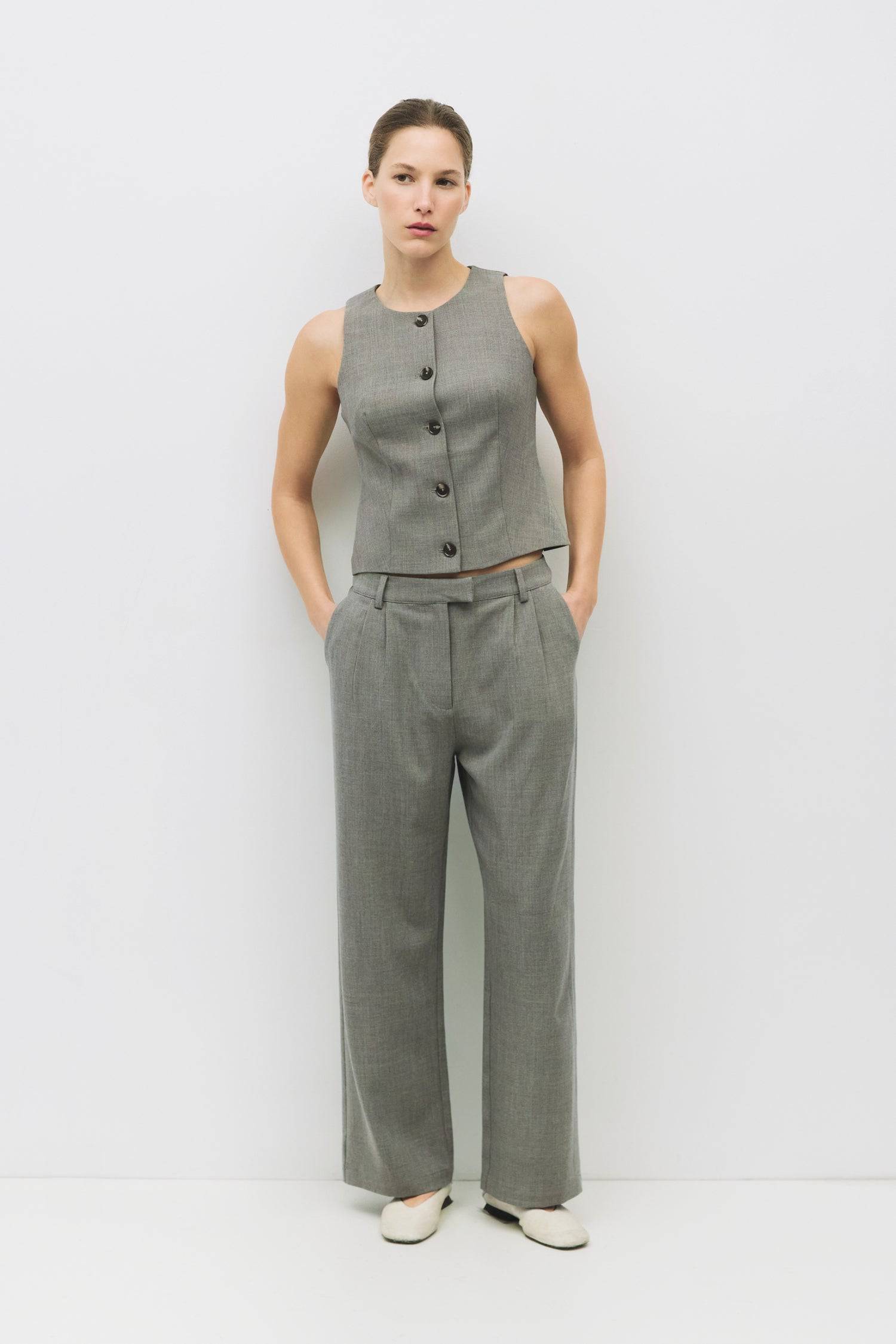 8982668116189, The Andrea Pants, Bottoms, Mod Ref, Basic,Basics,Bottoms,Casual,cf-size-l,cf-size-m,cf-size-s,cf-vendor-mod-ref,Comfortable,Everyday,Front Pocket,Long Pants,mid rise,modref,Pants,Patch Pockets,Pleated,Pockets,Sets,Spring,straight fit,Transitional,white,women,Womens, Information The Andrea Pants are a timeless wardrobe staple. These pleated trousers feature a relaxed fit, side and back pockets, and a clean finish with a hidden hook-and-eye closure. Pair it with The Andrea Top (TMR0092) for a m