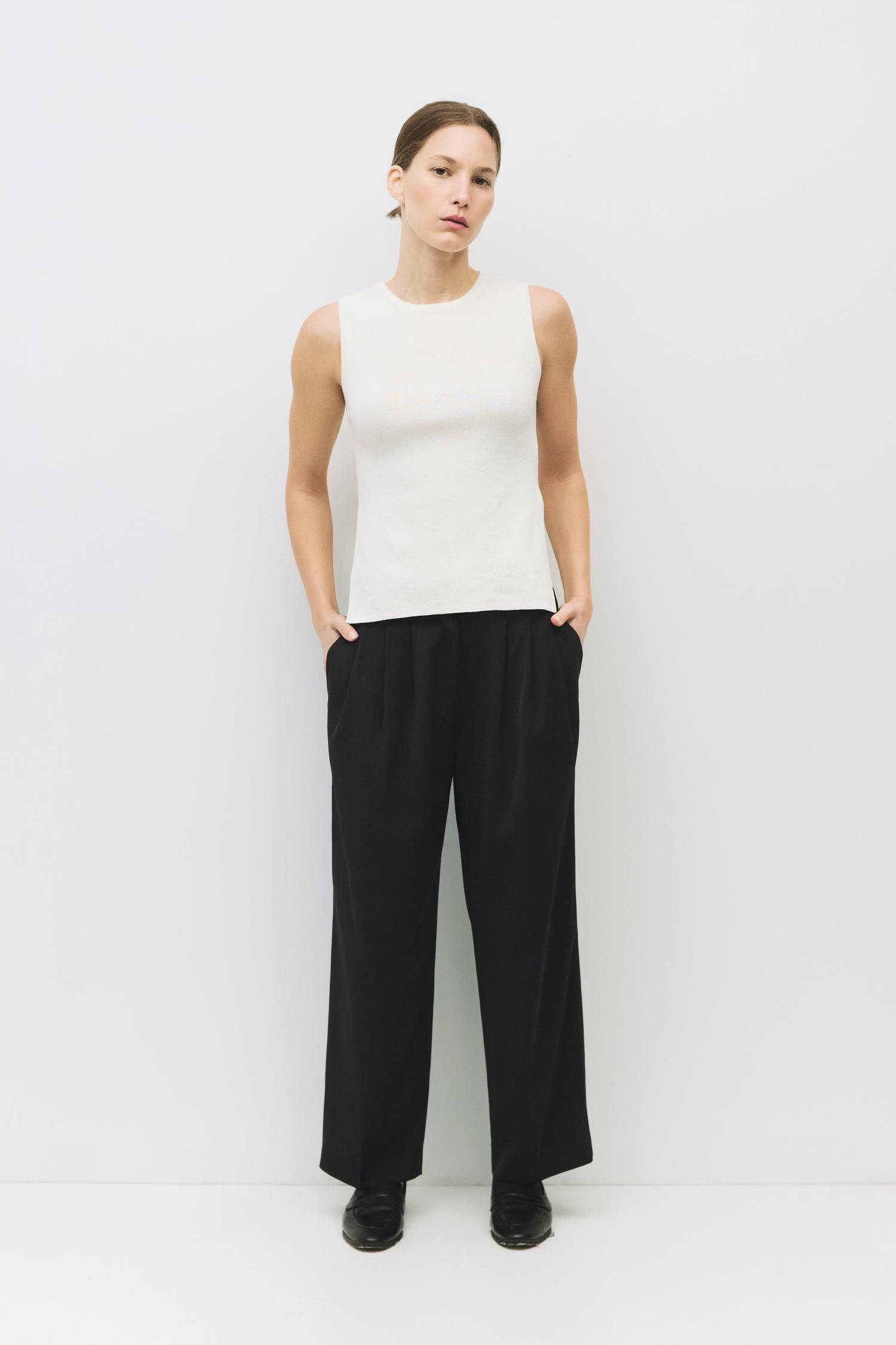 8982674112733, The Anya Pants, Bottoms, Mod Ref, Basic,Basics,Bottoms,Casual,cf-size-l,cf-size-m,cf-size-s,cf-vendor-mod-ref,Comfortable,Everyday,Front Pocket,Long Pants,mid rise,modref,Pants,Patch Pockets,Pleated,Pockets,Sets,Spring,straight fit,Transitional,white,women,Womens, Information The Anya Pants are a polished take on everyday trousers. Designed with a tapered leg, front pleats, and adjustable inner trims for a perfect fit—complete with functional pockets and a clean ankle-length finish. Details S