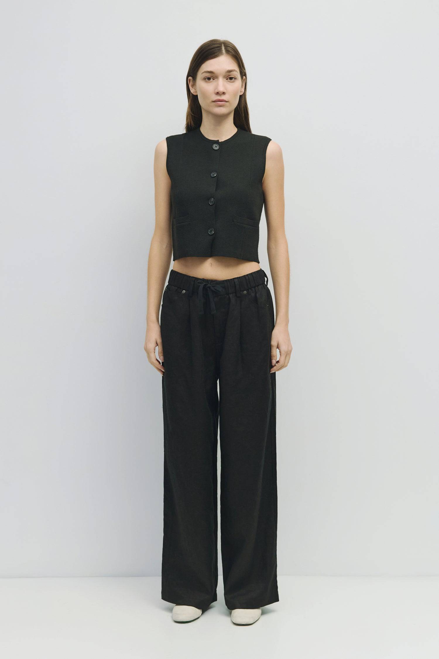 8954054148317, The Jeanette Pants, Bottoms, Mod Ref, Basic,Basics,Black,Bottoms,Casual,cf-color-black,cf-color-natural,cf-color-white,cf-size-l,cf-size-m,cf-size-s,cf-vendor-mod-ref,Comfortable,Everyday,final-sale,finalsale,Linen,linen-blend,Long Pants,Matching Set,mid rise,modref,Pants,Pleated,sale,Sets,Spring,straight fit,Transitional,white,women,Womens, Information The Jeanette Pants feature a relaxed fit with an elasticized waistband and a stylish front cotton lace tie for added flair. These wide-leg pa