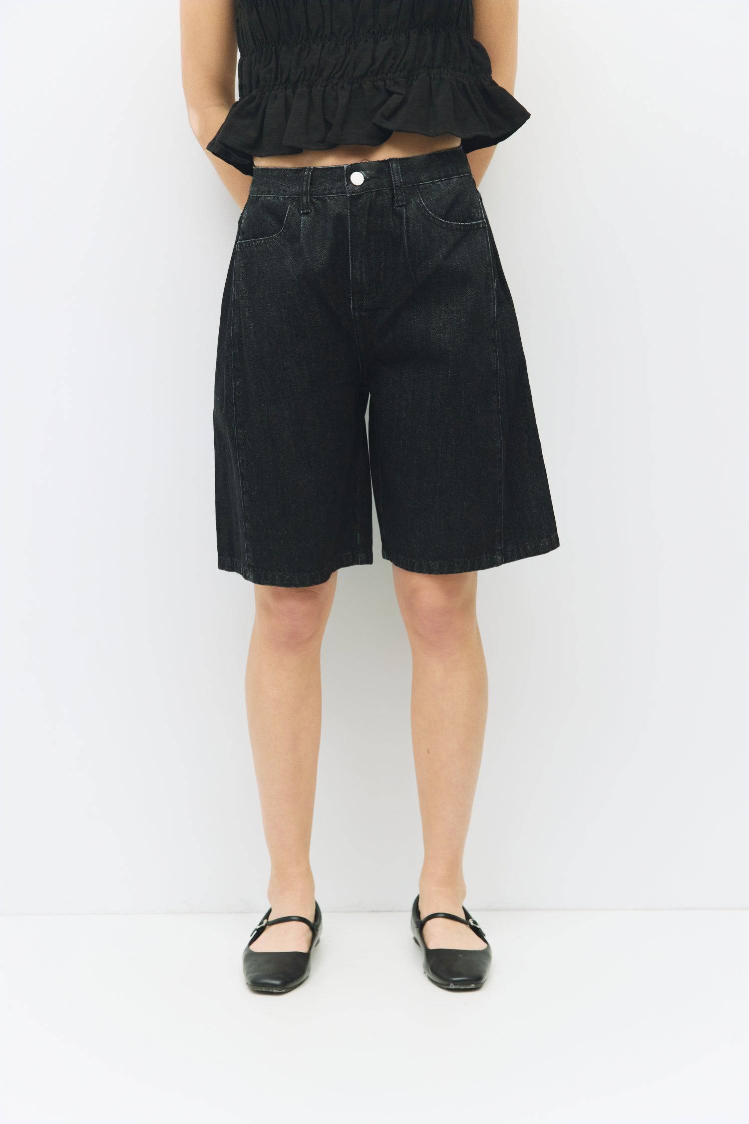 8954055295197, The Juno Shorts, Bottoms, Mod Ref, allrow,Black,Blue,Casual,cf-color-blue,cf-size-l,cf-size-m,cf-size-s,cf-size-xl,cf-size-xs,cf-vendor-all-row,Comfort,Comfortable,cotton,Cream,Everyday,Matching Set,new,Pleated,Pleats,Pockets,Relaxed,Relaxed Fit,set,Sets,Shorts,Spring,straight-leg,texture,Wide Leg,Women's, Information The Juno Shorts are wide-leg Bermuda denim shorts crafted from 100% cotton, giving you a comfortable, laid-back fit with plenty of room to move. The pleated side details, front