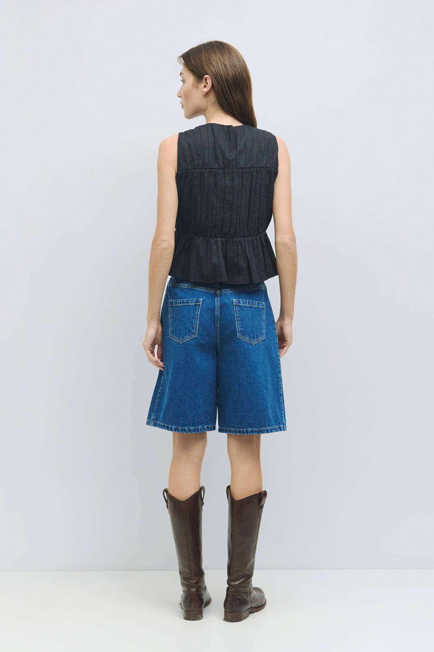 8954055295197, The Juno Shorts, Bottoms, Mod Ref, allrow,Black,Blue,Casual,cf-color-blue,cf-size-l,cf-size-m,cf-size-s,cf-size-xl,cf-size-xs,cf-vendor-all-row,Comfort,Comfortable,cotton,Cream,Everyday,Matching Set,new,Pleated,Pleats,Pockets,Relaxed,Relaxed Fit,set,Sets,Shorts,Spring,straight-leg,texture,Wide Leg,Women's, Information The Juno Shorts are wide-leg Bermuda denim shorts crafted from 100% cotton, giving you a comfortable, laid-back fit with plenty of room to move. The pleated side details, front