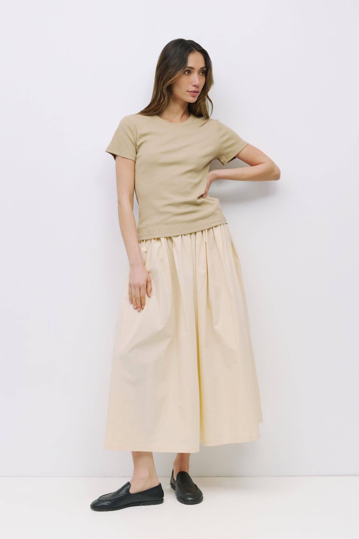 8994991636701, The Kiana Skirt, Bottoms, All Row, Black,Bottom,Bottoms,Breathable,cf-color-black,cf-color-white,cf-color-yellow,cf-size-l,cf-size-m,cf-size-s,cf-vendor-all-row,Comfortable,everyday,High Waist,Midi Skirt,new,Skirt,spring,Summer,versatile,white,womens, Information The Kiana Skirt features adjustable ties on either side of the waist for a customizable fit. Crafted from midweight fabric, it offers a flattering silhouette with a relaxed, effortless vibe. Details 100% Cotton Adjustable Side Waist