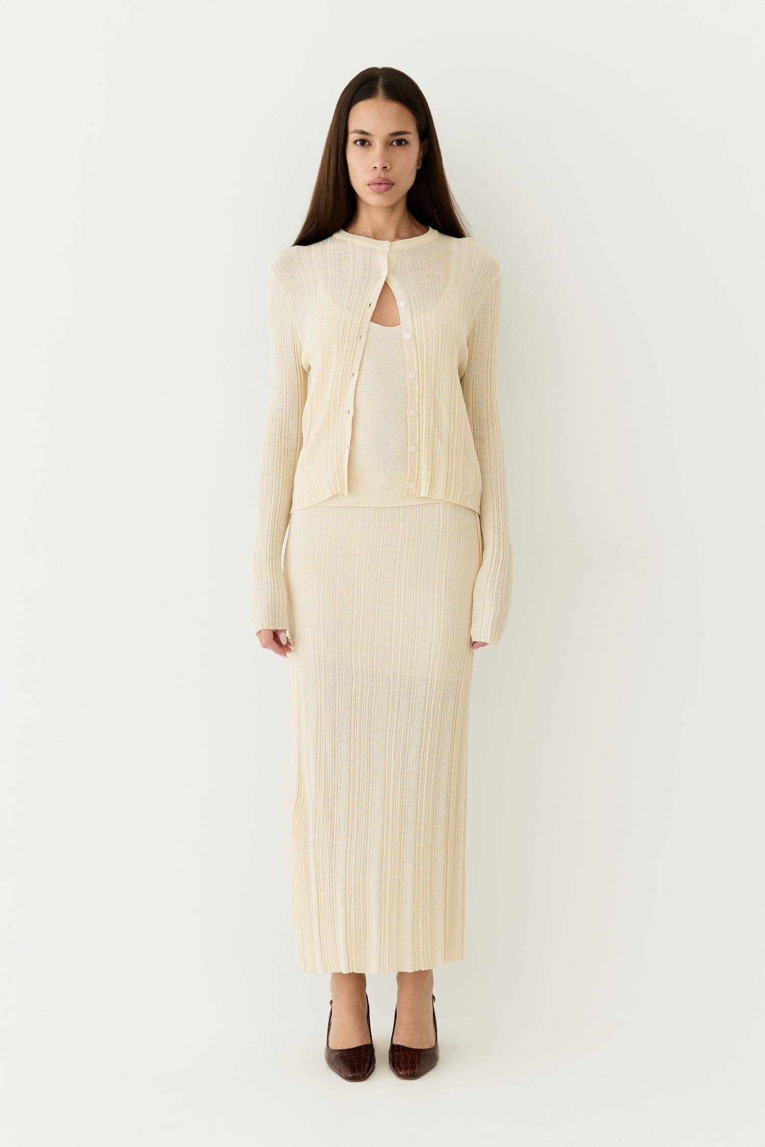 8954054770909, The Trinity Skirt, Dress, Mod Ref, Black,Bottom,Bottoms,Casual,cf-color-black,cf-color-cream,cf-size-l,cf-size-m,cf-size-s,cf-vendor-mod-ref,Comfortable,Cotton,Cream,curve skirt,drawstring waist,Dress,Everyday,Form Fitting,Linen,linen-blend,maxi skirt,Midi Dress,midi length,new,Rib Knit,Ribbed,Sleeveless,Spring,Summer,womens, Information The Trinity Skirt combines sheer ribbed knitting with a satin lining for a sleek, comfortable fit that moves with you. With a hidden side zipper and hook-and