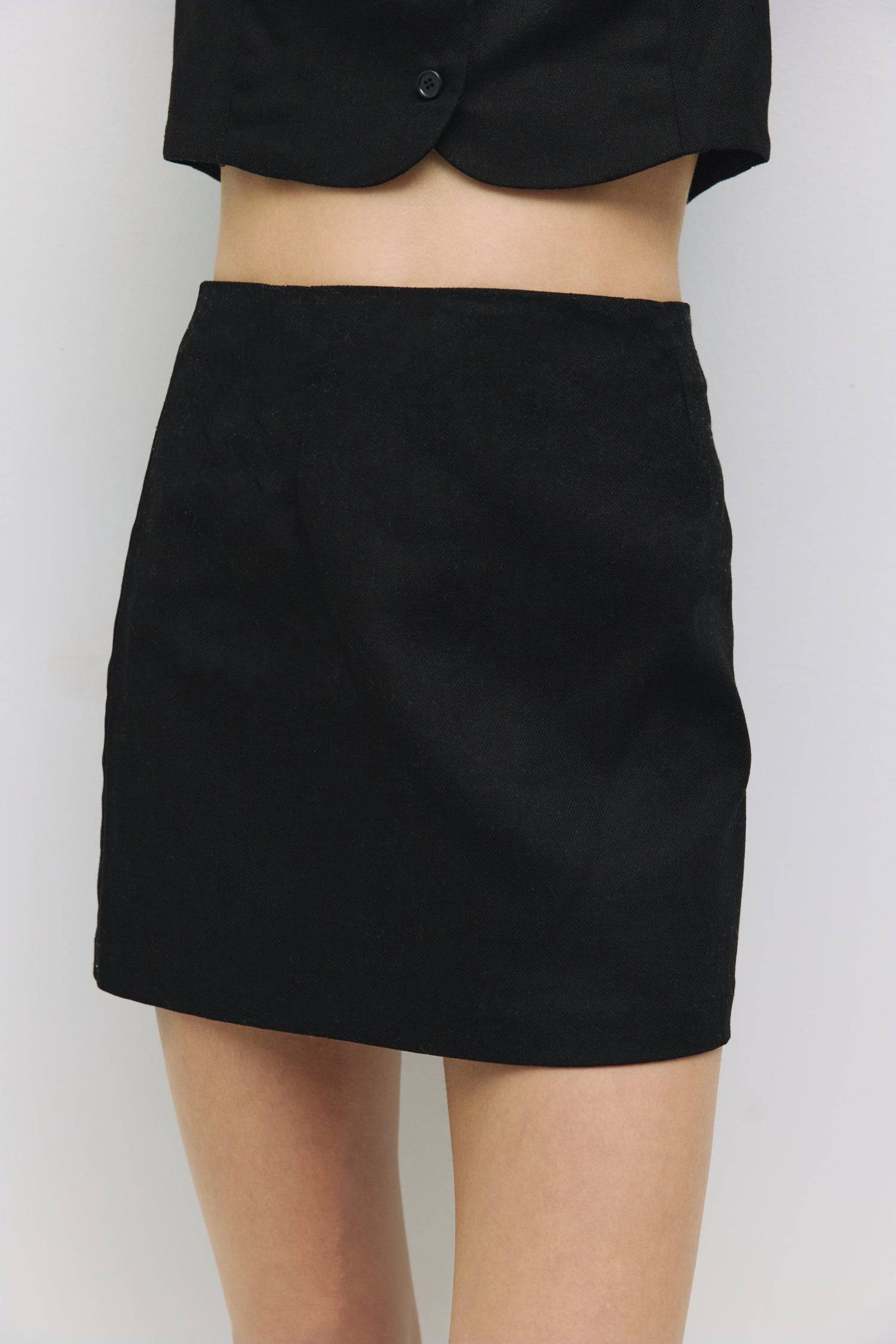 8954053951709, The Sterling Skirt, Bottoms, Mod Ref, adjustable,Black,Casual,cf-color-black,cf-color-oatmeal,cf-size-l,cf-size-m,cf-size-s,cf-size-xl,cf-size-xs,cf-vendor-all-row,cotton,Everyday,new,Oatmeal,Pocket,Pockets,Relaxed,Relaxed Fit,set,Sets,Skirt,Women's, Information The Sterling Skirt is a chic mini-length piece designed for a fitted silhouette, featuring dart details for a flattering fit. With a hidden side zipper with a hook-and-eye closure and a fully lined interior, this skirt pairs perfectly