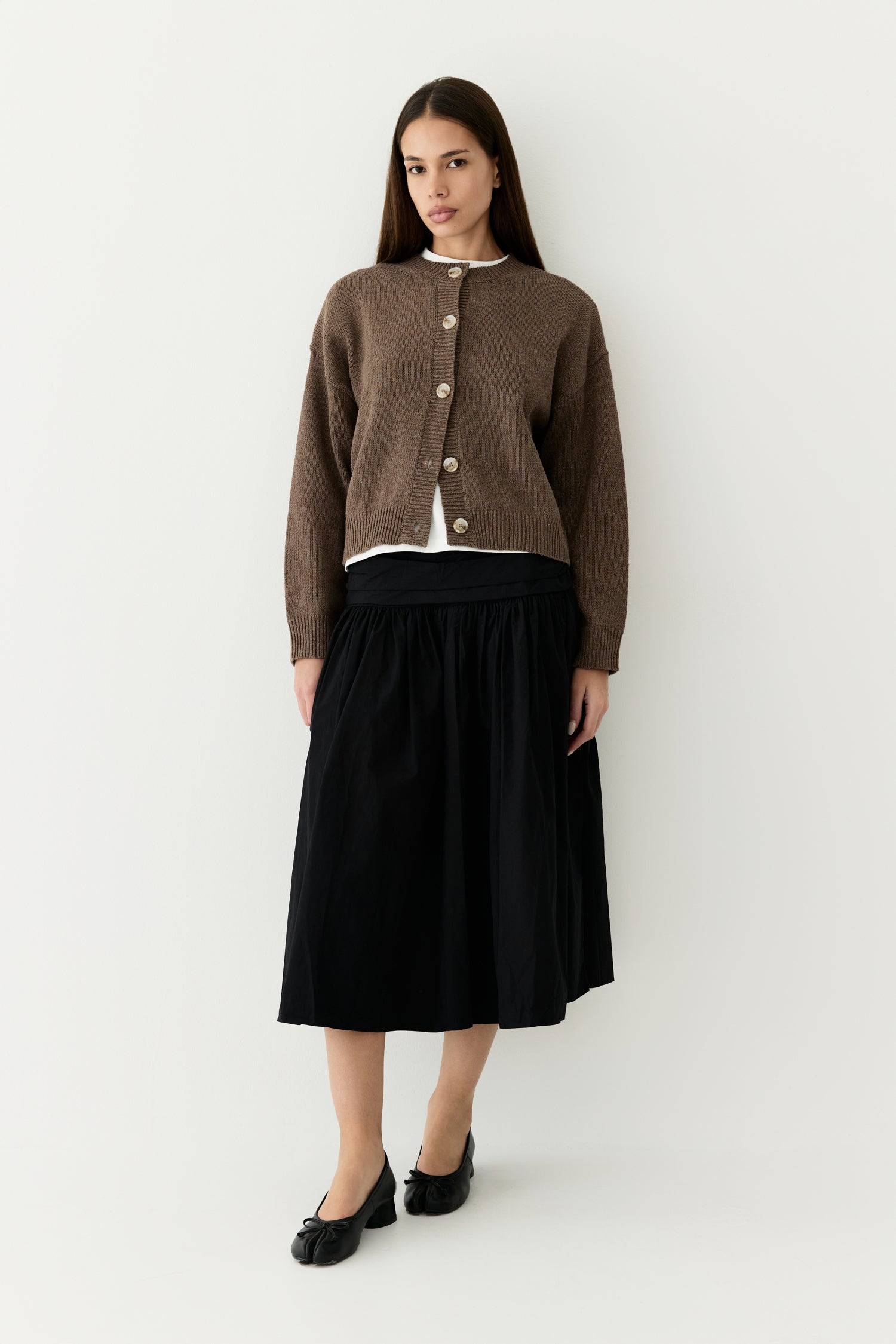 8302393393373, The Mariana Skirt, Bottoms, All Row, beige,Black,Bottom,Bottoms,Breathable,cf-color-black,cf-color-white,cf-size-l,cf-size-m,cf-size-s,cf-vendor-all-row,Comfortable,everyday,flowy,High Waist,Lime,Matching Set,Midi Skirt,POPLIN,Relaxed Fit,ruched,ruching,Semi-Formal,set,Sets,Skirt,spring,Summer,versatile,white,womens, Information The Mariana Skirt is an elevated midi skirt with wrap detailing at the waistline. It features a full, flowing design and an invisible back zipper for a seamless finis