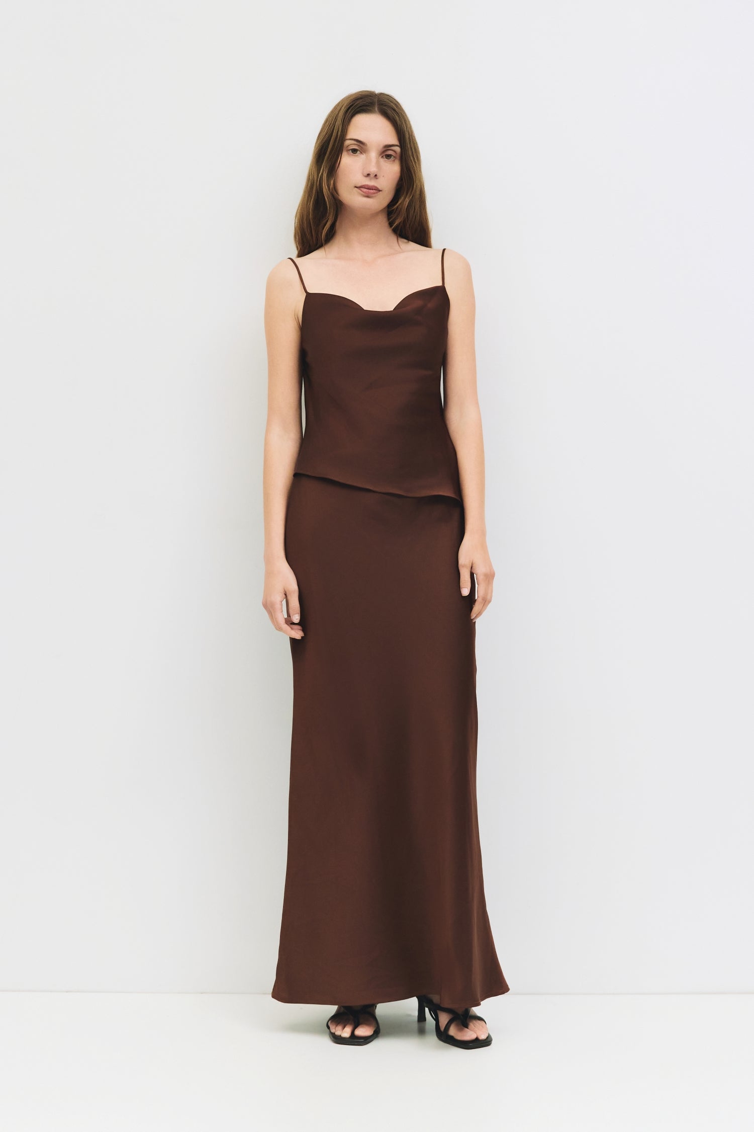 The Elena Skirt | Satin Maxi Skirt Brown / S