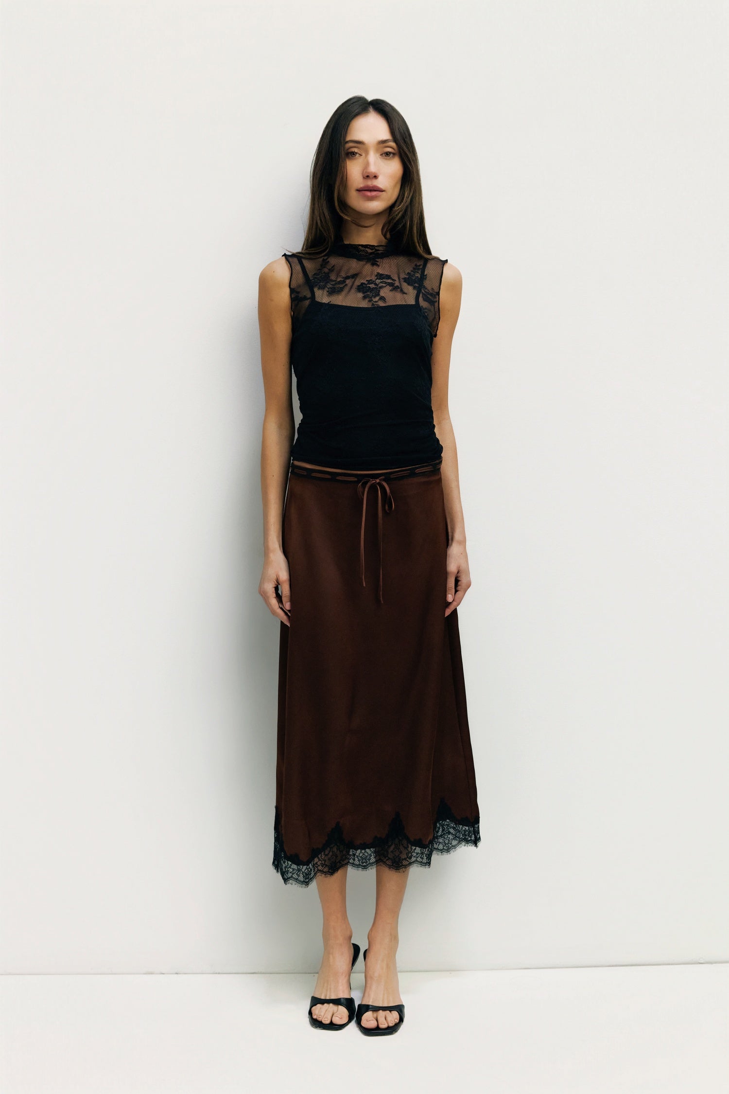 The Gabrielle Skirt | Satin Lace Midi Skirt