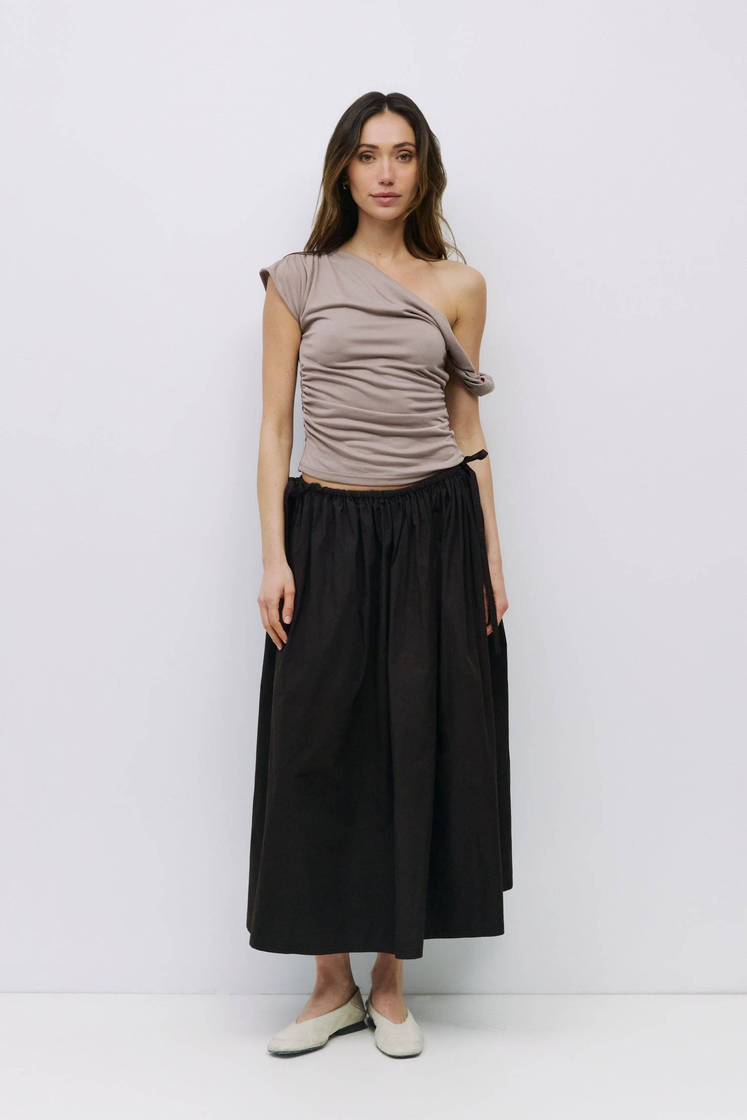 8983700013277, The Itria Top, Tops, All Row, All Row,allrow,beige,Black,Casual,cf-color-beige,cf-color-black,cf-color-white,cf-size-l,cf-size-m,cf-size-s,cf-vendor-all-row,Comfortable,Cozy,final-sale,finalsale,flattering,knit,new,off shoulder,sale,set,Sets,Short Sleeve,Spring,Summer,Twist,Women's,womens top, Information The Itria Top is a fitted cupro knit top with a single twisted shoulder strap and an asymmetrical neckline. Crafted from buttery-soft knit fabric, it combines comfort with a modern, flatteri