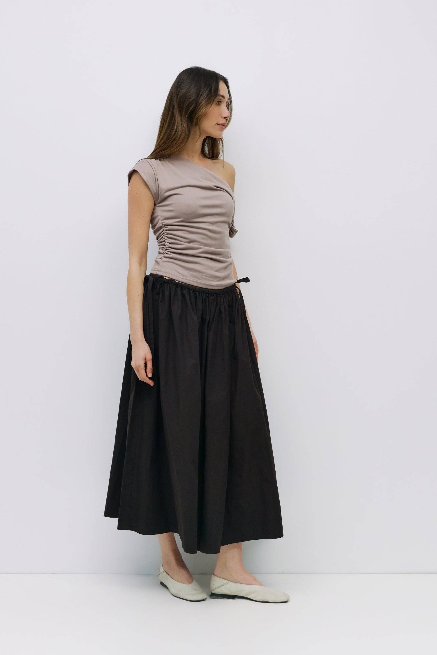 8983700013277, The Itria Top, Tops, All Row, All Row,allrow,beige,Black,Casual,cf-color-beige,cf-color-black,cf-color-white,cf-size-l,cf-size-m,cf-size-s,cf-vendor-all-row,Comfortable,Cozy,final-sale,finalsale,flattering,knit,new,off shoulder,sale,set,Sets,Short Sleeve,Spring,Summer,Twist,Women's,womens top, Information The Itria Top is a fitted cupro knit top with a single twisted shoulder strap and an asymmetrical neckline. Crafted from buttery-soft knit fabric, it combines comfort with a modern, flatteri