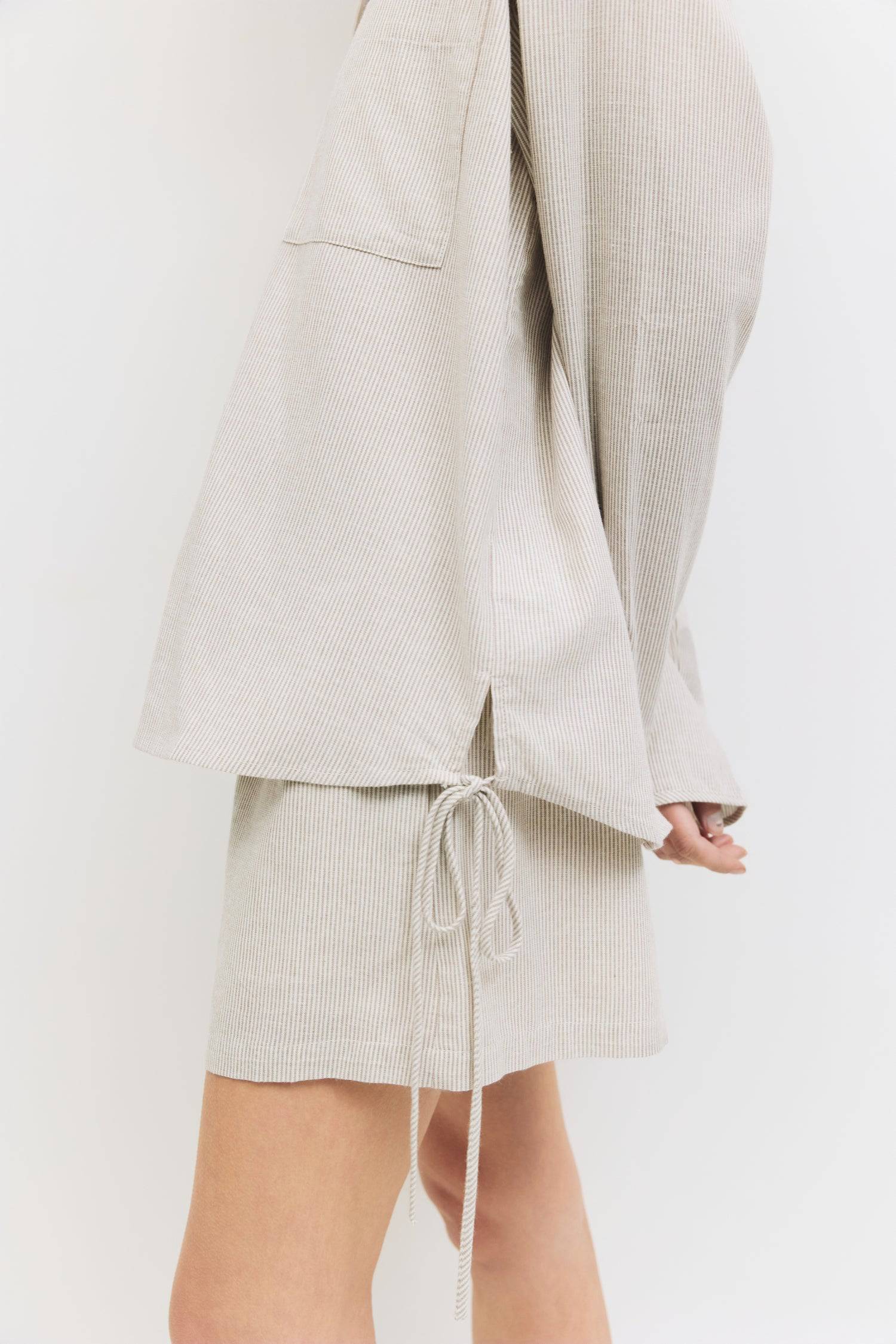 8993040138461, The Jacqueline Top, Tops, All Row, adjustable ties,All Row,allrow,beige,Blue,Button,Button down,Button Down Shirt,Button Front,Button Up,buttonup,Casual,cf-color-beige,cf-color-blue,cf-color-light-beige,cf-color-light-blue,cf-color-lightblue,cf-size-l,cf-size-m,cf-size-s,cf-vendor-all-row,Collared Top,light beige,Light Blue,Lightblue,Long Sleeve,Long Sleeve Top,Matching Set,new,Relaxed,Relaxed Fit,set,Sets,Spring,Women's,womens top, Information The Jacqueline Top is a striped collared shirt w