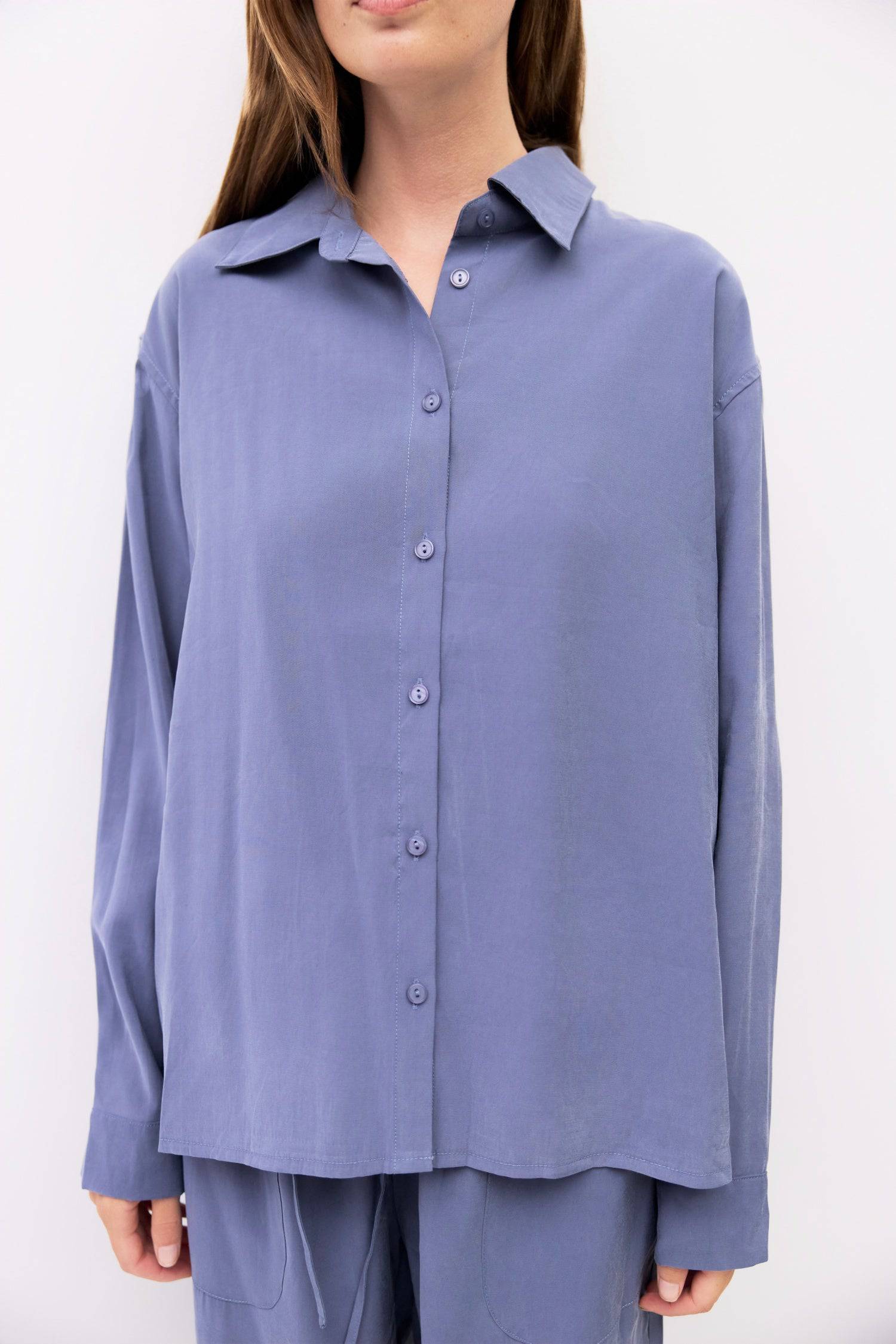 9084434645213, The Ellis Top, Tops, All Row, All Row,allrow,Blue,brown,Button Down Shirt,Casual,cf-color-blue,cf-color-brown,cf-size-l,cf-size-m,cf-size-s,cf-vendor-all-row,Chestnut Brown,Light Blue,Long Sleeve Top,Matching Set,modal,new,Relaxed,Relaxed Fit,set,Sets,Spring,thin,Women's,womens top, Information The Ellis Top is a relaxed-fit, lightweight button-up crafted for everyday ease. Pair it with The Ellis Pants for a comfortable monochromatic look. Details 80% Rayon, 20% Polyester Relaxed Fit Front Bu
