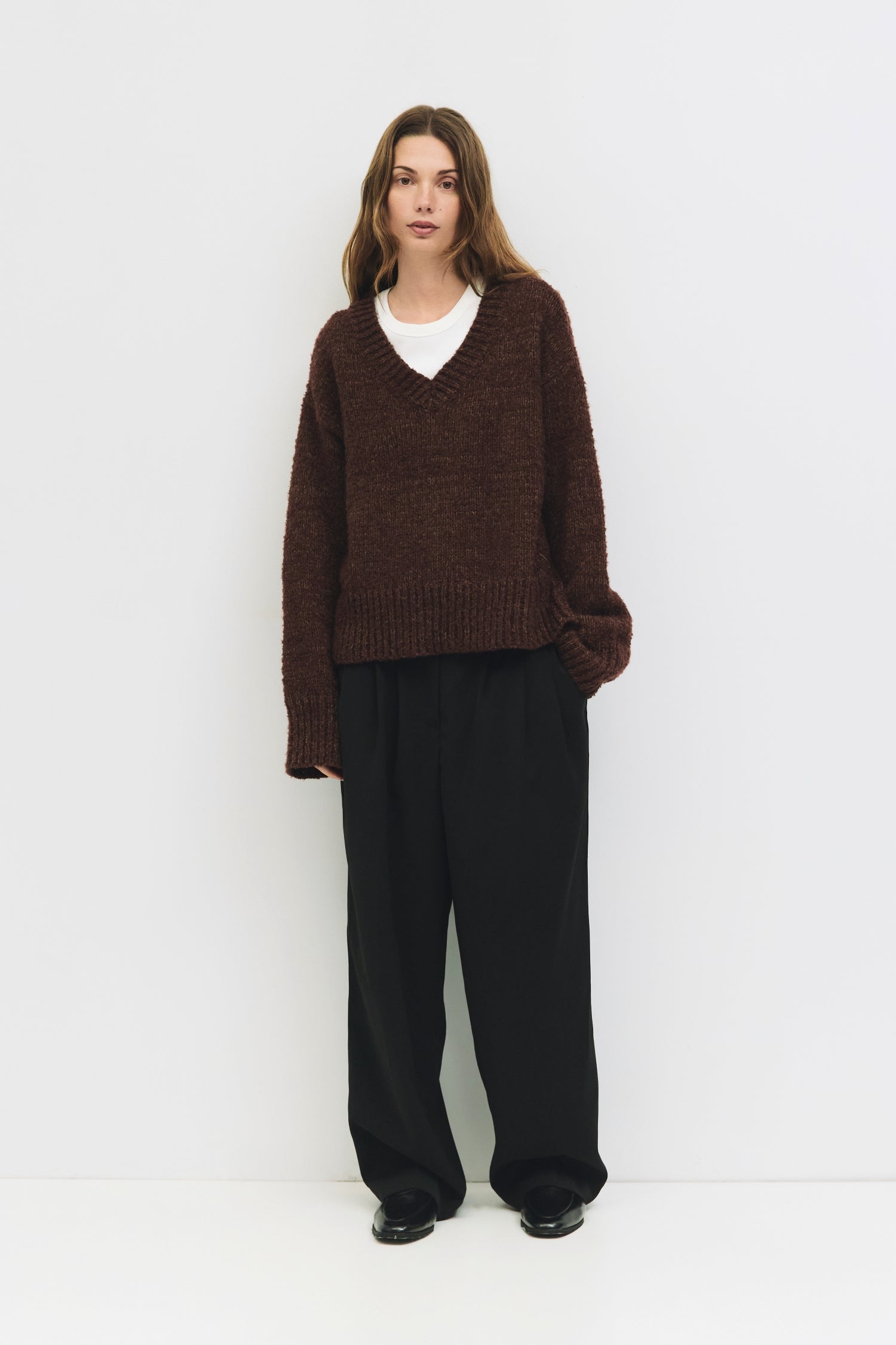 The Glen Sweater | Boucle Knit V Neck Sweater