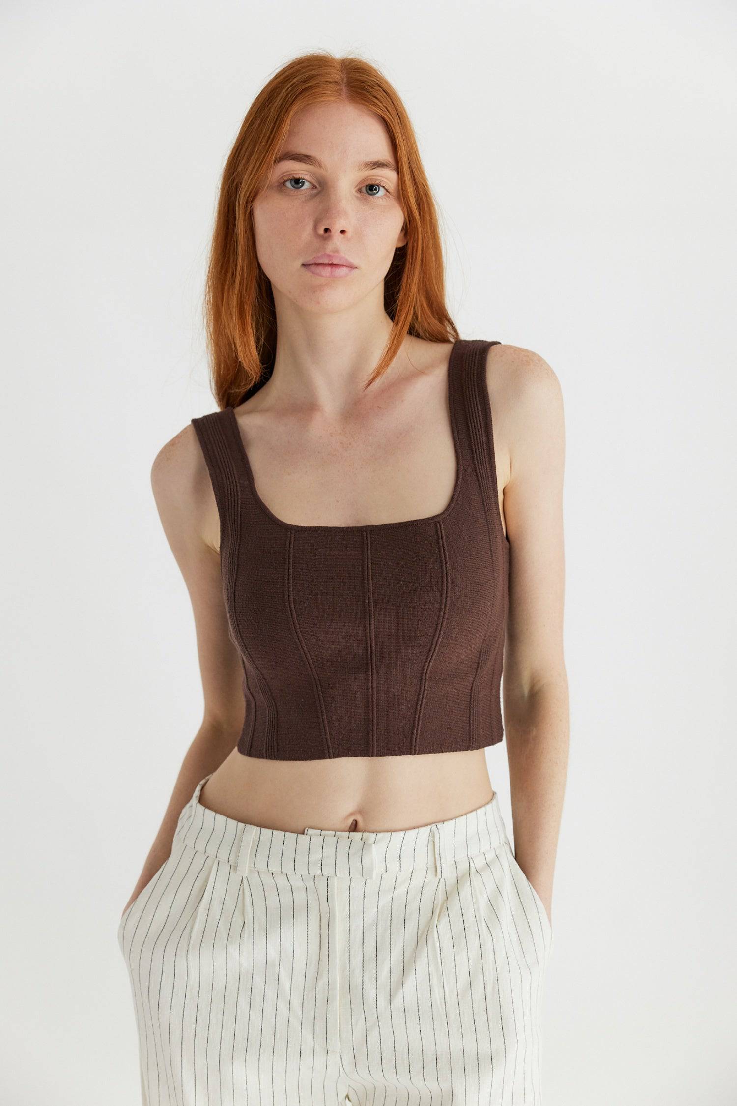 7098821968037, The Millie Top, Tops, All Row, All Row,allrow,Basic,Basics,Black,Blush,brown,Burgundy,Casual,cf-color-black,cf-color-blush,cf-color-brown,cf-color-green,cf-color-ivory,cf-color-khaki,cf-color-lavender,cf-color-olive,cf-size-l,cf-size-m,cf-size-s,cf-vendor-all-row,Comfortable,ivory,Khaki,Lavender,Layers,Minimal,new,Olive,Piping Detail,Sleeveless,Sleeveless Top,tank,Tank Top,Top,Transitional,Women's,  Information Structured sleeveless crop top with piping detail. Details 40% Viscose, 40% Nylon