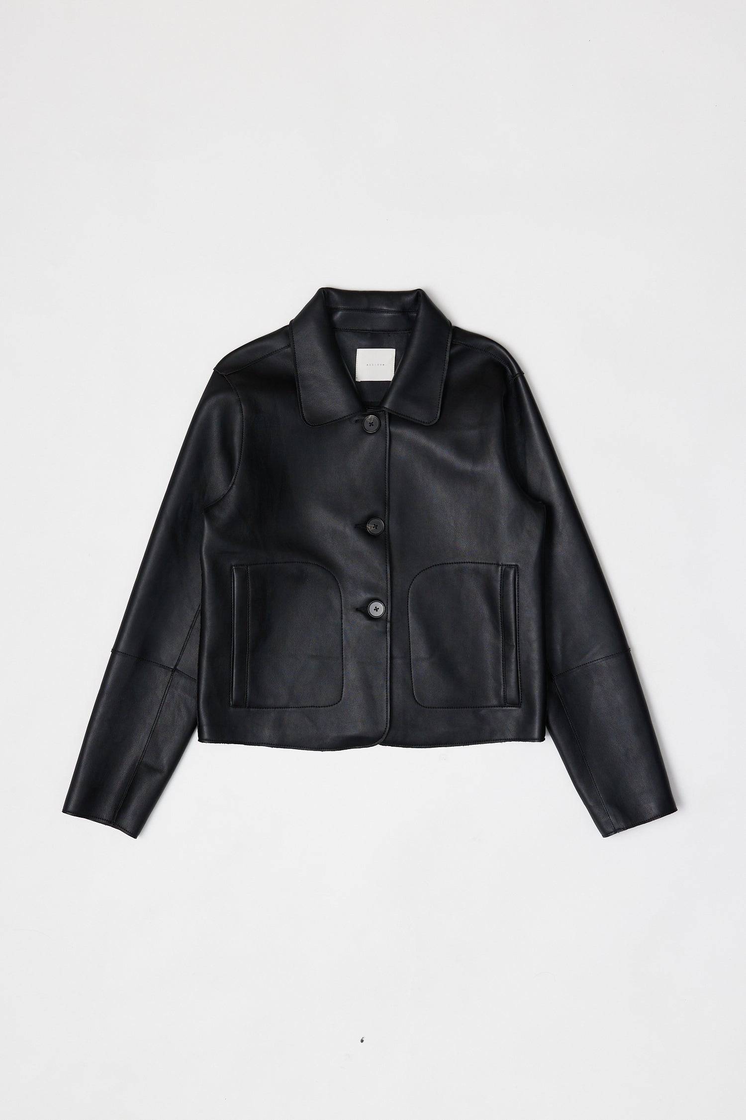8302395818205, The Nicolette Jacket, Outerwear, All Row, All Row,allrow,Back Detail,Black,Casual,cf-color-black,cf-size-l,cf-size-m,cf-vendor-all-row,Coat,Comfortable,Cropped,cropped hemline,Detail,Everyday,Faux Leather,genderless,Jacket,Leather,leather jacket,Minimal,minimalist,new,Outerwear,Pleather,Polyester,Semi-Formal,Spring,statement,statement piece,Transitional,vegan leather,versatile,Womens,womens top, Information Your new wardrobe staple - The Nicolette Jacket. It is a faux leather jacket that's si