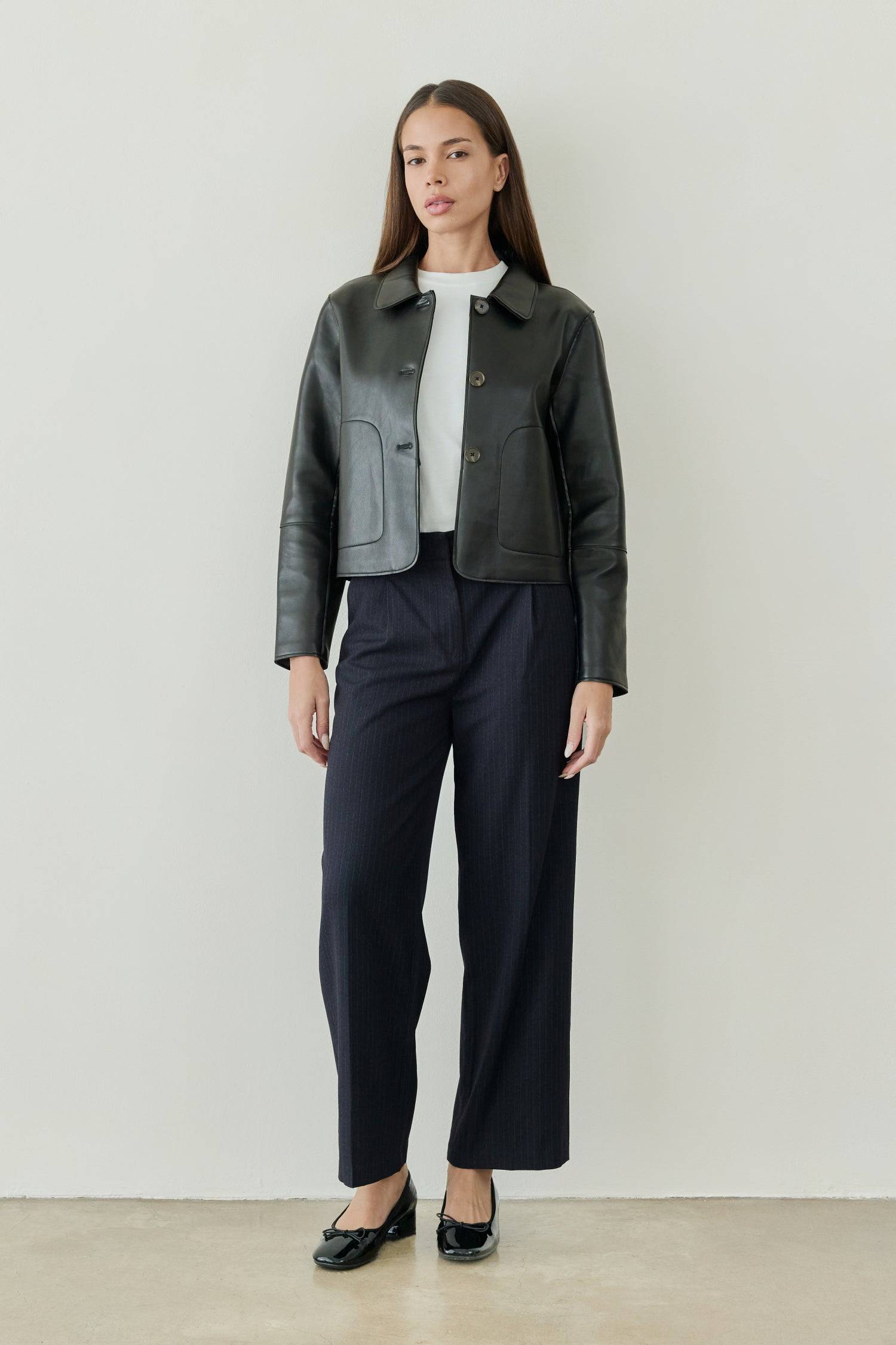 8302395818205, The Nicolette Jacket, Outerwear, All Row, All Row,allrow,Back Detail,Black,Casual,cf-color-black,cf-size-l,cf-size-m,cf-vendor-all-row,Coat,Comfortable,Cropped,cropped hemline,Detail,Everyday,Faux Leather,genderless,Jacket,Leather,leather jacket,Minimal,minimalist,new,Outerwear,Pleather,Polyester,Semi-Formal,Spring,statement,statement piece,Transitional,vegan leather,versatile,Womens,womens top, Information Your new wardrobe staple - The Nicolette Jacket. It is a faux leather jacket that's si