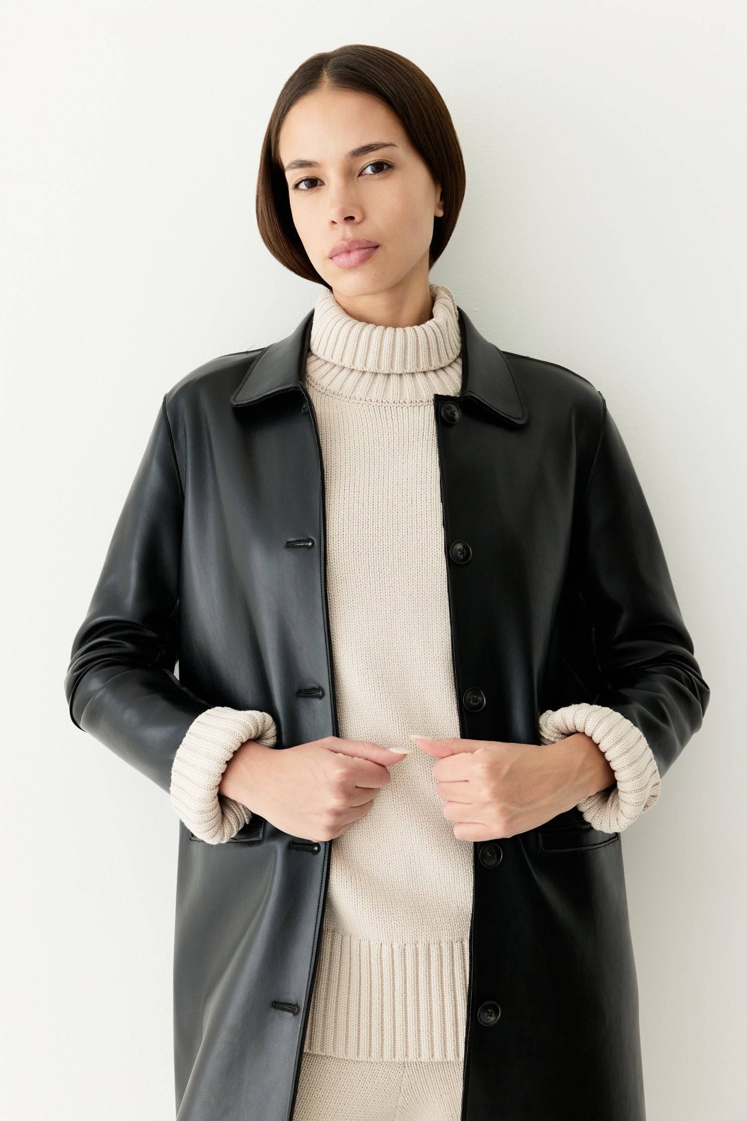 8302395162845, The Dextra Coat, Outerwear, All Row, All Row,allrow,beige,Black,cf-color-black,cf-size-l,cf-size-m,cf-size-s,cf-vendor-all-row,cinch,Cinched Waist,Coat,Colder Seasons,Collared Coat,Fall,Faux Leather,Leather,leather jacket,midi length,minimalist,new,Outerwear,Oversized,Oversized Coat,Pocket,Pockets,Sage,side pockets,statement,statement piece,Trench Coat,vegan leather,Winter,Womens, Information Meet The Dextra Coat, your new everyday essential that is both functional and chic. This coat is fabr