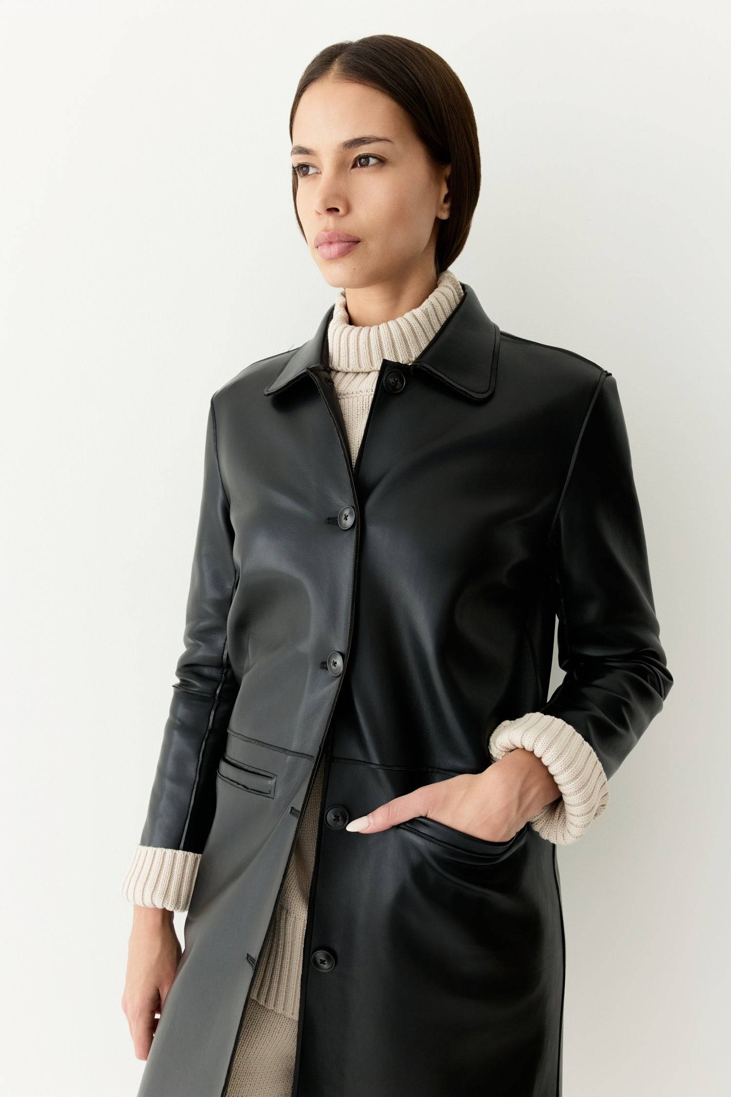 8302395162845, The Dextra Coat, Outerwear, All Row, All Row,allrow,beige,Black,cf-color-black,cf-size-l,cf-size-m,cf-size-s,cf-vendor-all-row,cinch,Cinched Waist,Coat,Colder Seasons,Collared Coat,Fall,Faux Leather,Leather,leather jacket,midi length,minimalist,new,Outerwear,Oversized,Oversized Coat,Pocket,Pockets,Sage,side pockets,statement,statement piece,Trench Coat,vegan leather,Winter,Womens, Information Meet The Dextra Coat, your new everyday essential that is both functional and chic. This coat is fabr