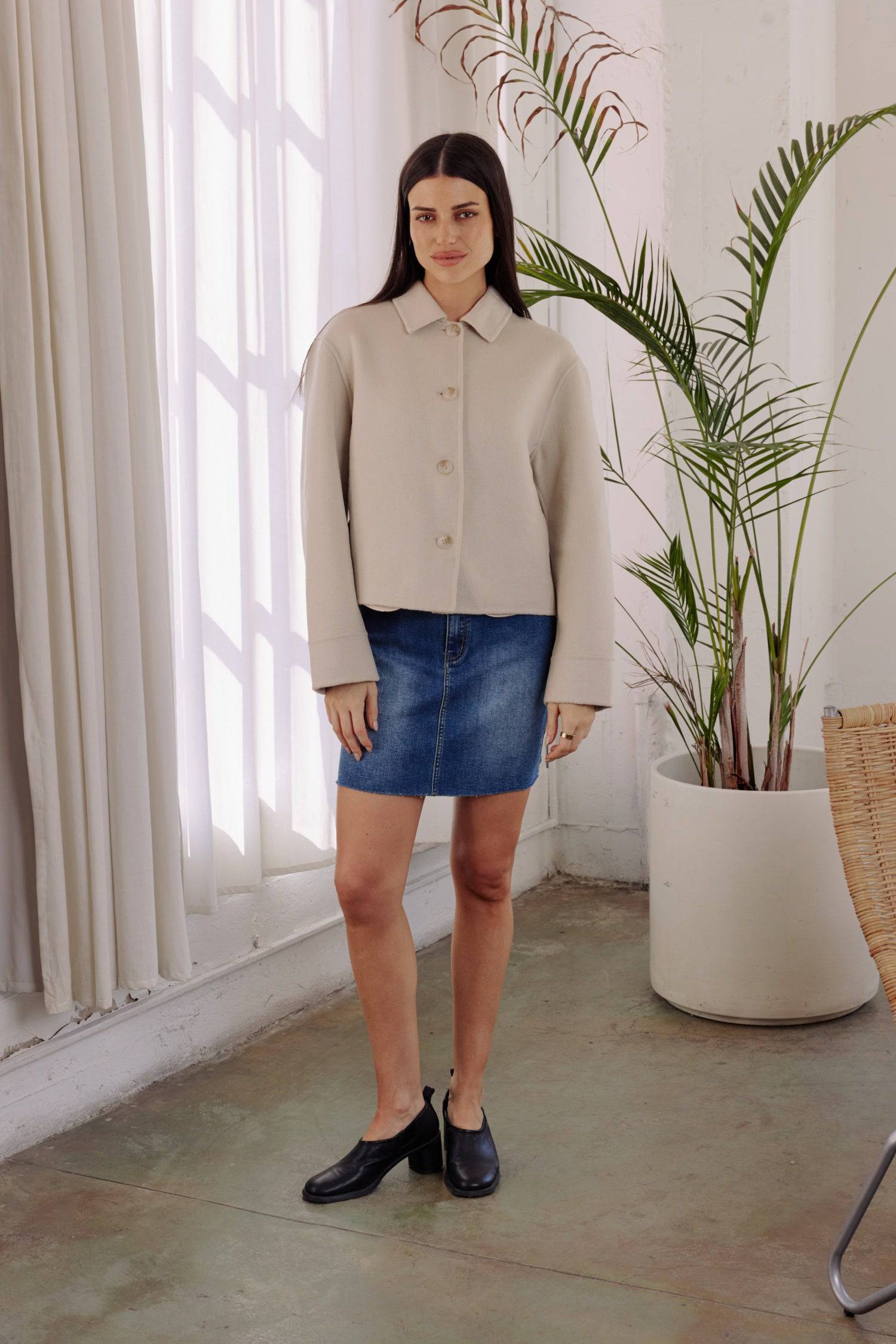 8330518724829, The Collins Jacket, Outerwear, All Row, All Row,allrow,beige,Black,Boxy,Boxy Fit,Button down,Buttons,cf-color-beige,cf-color-black,cf-color-mocha,cf-size-l,cf-size-m,cf-size-s,cf-vendor-all-row,Coat,coat jacket,Collar,Collared Jacket,Cropped,Drop Shoulder Sleeve,handmade,Jacket,minimalist,Mocha,new,Pockets,Spring,statement,versatile,Womens,Wool, Information The Collins Jacket is the perfect wool blend piece for an everyday chic wardrobe. With a relaxed fit, dropped shoulder design, and wide s