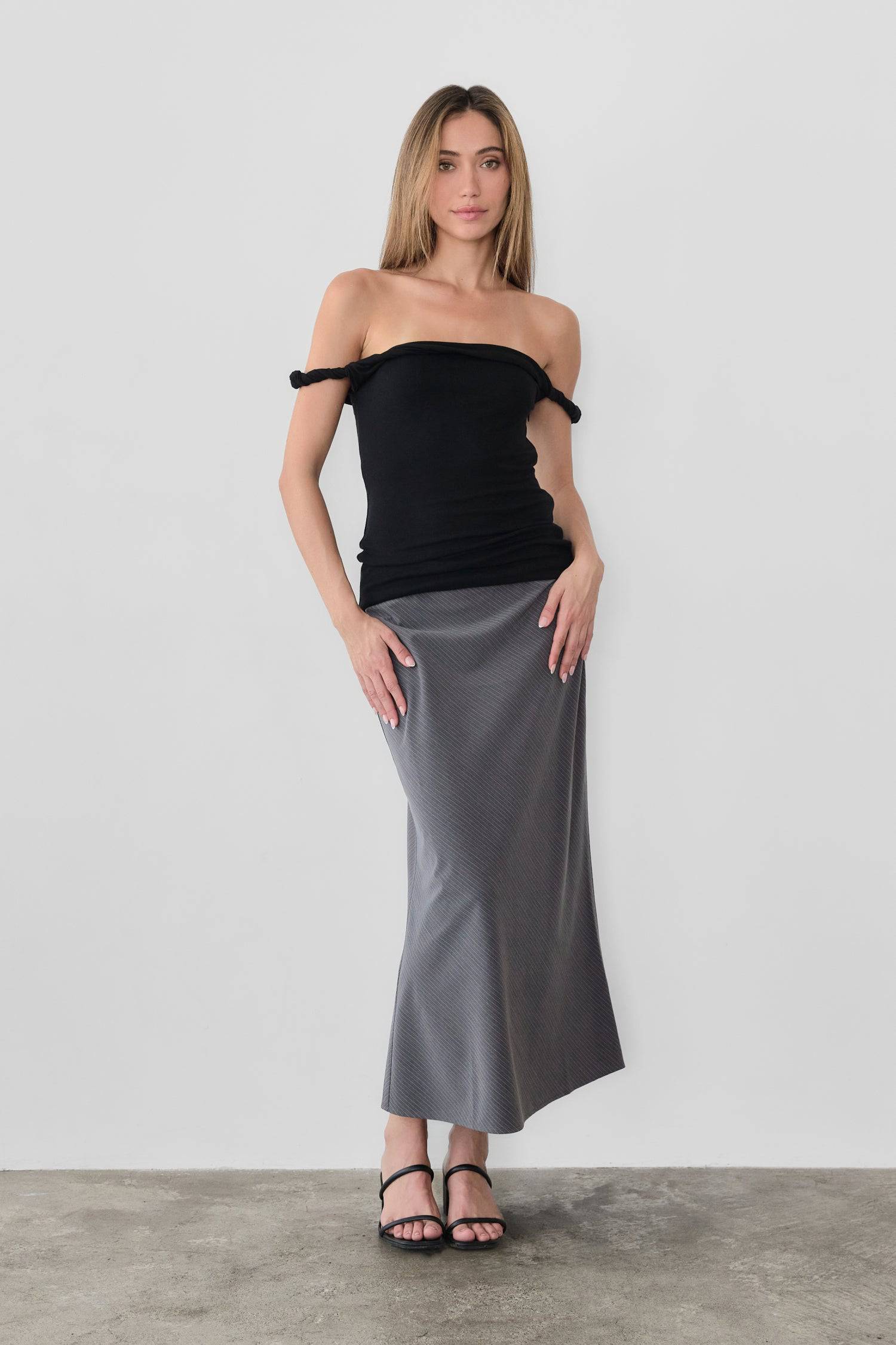 8767788450013, The Alix Top, Tops, All Row, All Row,allrow,beige,Black,Casual,cf-color-beige,cf-color-black,cf-color-white,cf-size-l,cf-size-m,cf-size-s,cf-vendor-all-row,Comfortable,Cozy,final-sale,finalsale,flattering,knit,new,off shoulder,sale,set,Sets,Short Sleeve,Spring,Summer,Twist,Women's,womens top, Information The Alix Top is a twisted off-the-shoulder tank top designed with a lightweight wool-blend knit fabric. The double-layered bodice ensures a seamless silhouette while the twisted shoulder deta