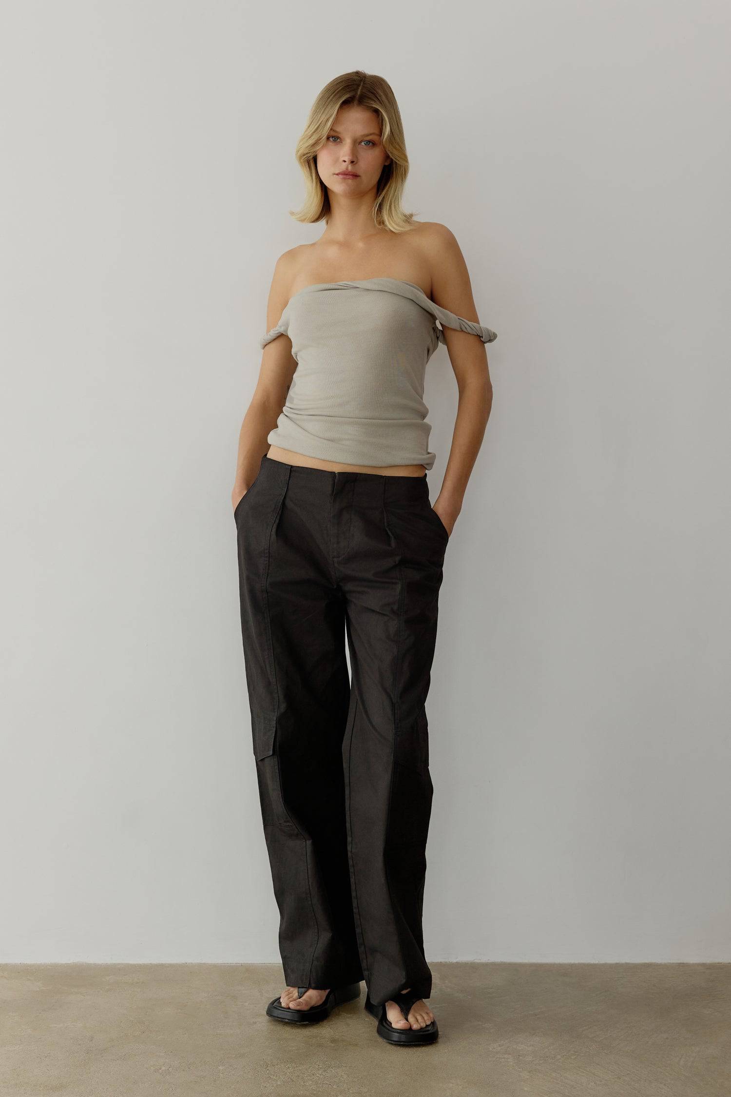 8767788450013, The Alix Top, Tops, All Row, All Row,allrow,beige,Black,Casual,cf-color-beige,cf-color-black,cf-color-white,cf-size-l,cf-size-m,cf-size-s,cf-vendor-all-row,Comfortable,Cozy,final-sale,finalsale,flattering,knit,new,off shoulder,sale,set,Sets,Short Sleeve,Spring,Summer,Twist,Women's,womens top, Information The Alix Top is a twisted off-the-shoulder tank top designed with a lightweight wool-blend knit fabric. The double-layered bodice ensures a seamless silhouette while the twisted shoulder deta