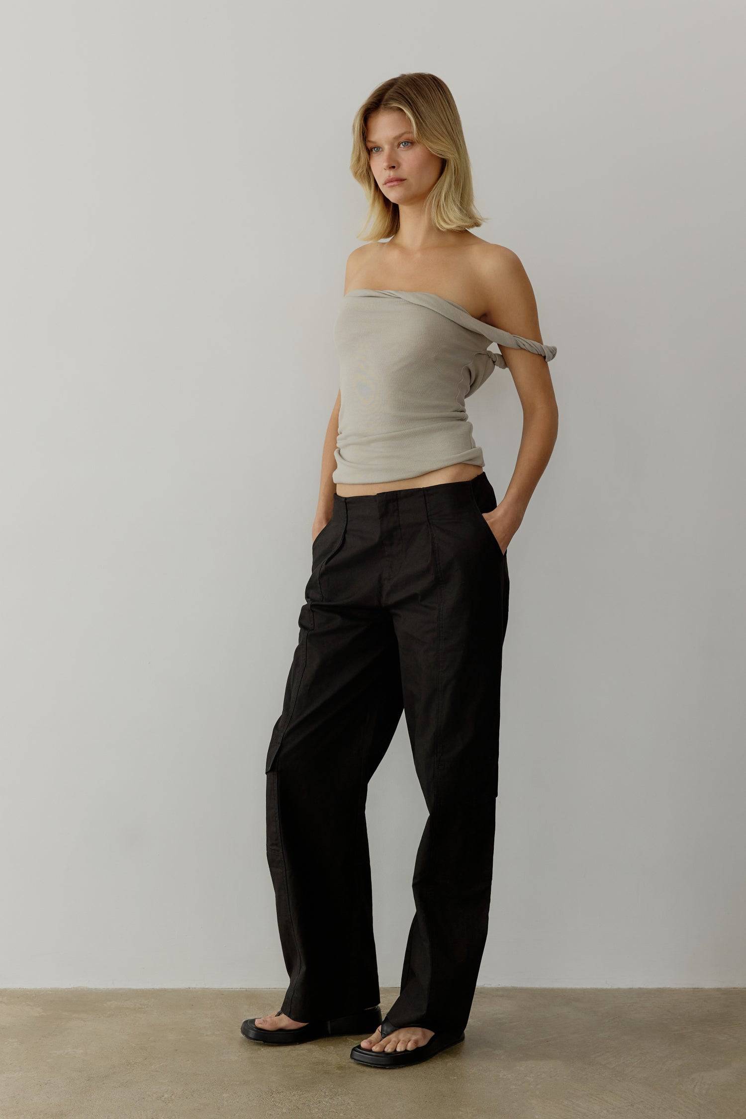 8767788450013, The Alix Top, Tops, All Row, All Row,allrow,beige,Black,Casual,cf-color-beige,cf-color-black,cf-color-white,cf-size-l,cf-size-m,cf-size-s,cf-vendor-all-row,Comfortable,Cozy,final-sale,finalsale,flattering,knit,new,off shoulder,sale,set,Sets,Short Sleeve,Spring,Summer,Twist,Women's,womens top, Information The Alix Top is a twisted off-the-shoulder tank top designed with a lightweight wool-blend knit fabric. The double-layered bodice ensures a seamless silhouette while the twisted shoulder deta