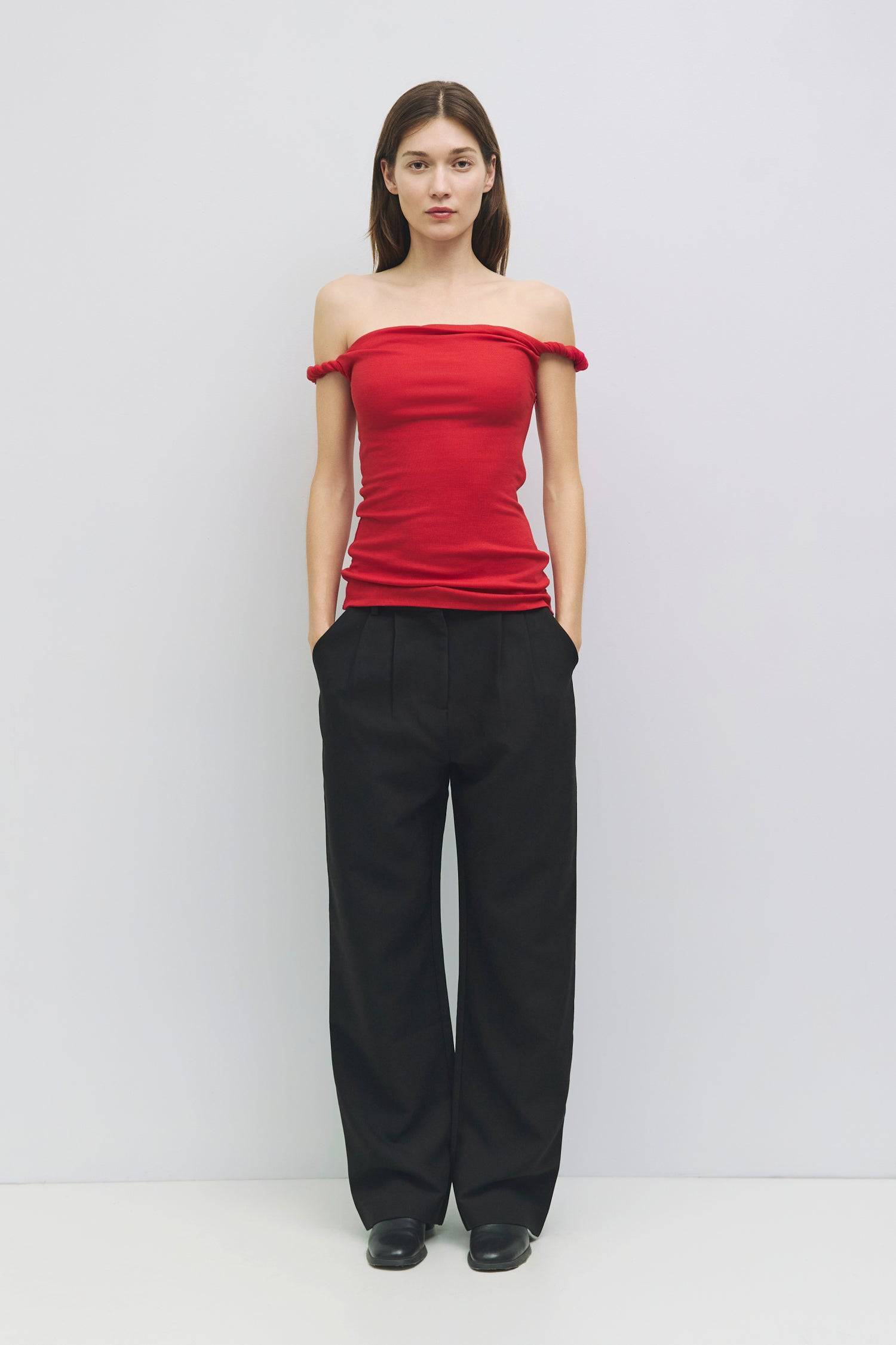 8767788450013, The Alix Top, Tops, All Row, All Row,allrow,beige,Black,Casual,cf-color-beige,cf-color-black,cf-color-white,cf-size-l,cf-size-m,cf-size-s,cf-vendor-all-row,Comfortable,Cozy,final-sale,finalsale,flattering,knit,new,off shoulder,sale,set,Sets,Short Sleeve,Spring,Summer,Twist,Women's,womens top, Information The Alix Top is a twisted off-the-shoulder tank top designed with a lightweight wool-blend knit fabric. The double-layered bodice ensures a seamless silhouette while the twisted shoulder deta