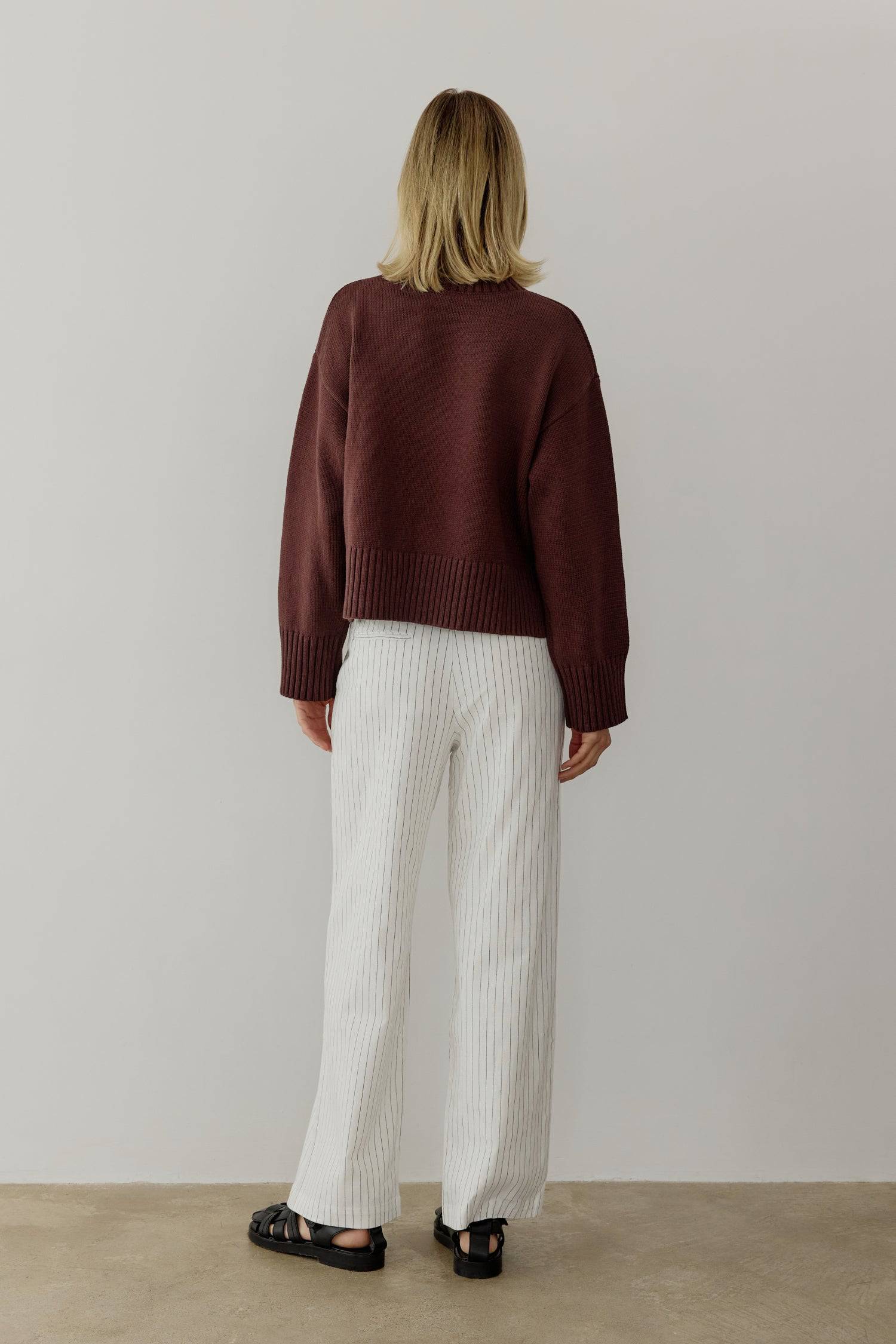 8809536323805, The Asher Sweater, Tops, All Row, All Row,allrow,Black,brown,Button Down Shirt,Button up,buttons,Cardigan,cf-color-black,cf-color-brown,cf-size-l,cf-size-m,cf-size-s,Comfortable,Crew Neck,Crew Neckline,Everyday,longsleeve,Matching Set,set,Sets,stretch,Stretchy,taupe,tonal buttons,Transitional,Womens,womens top, Information The Asher Sweater is an oversized cropped pullover sweater with a classic rib detail at the neckline and hem. The semi-cropped length ensures a proportional fit and the mid