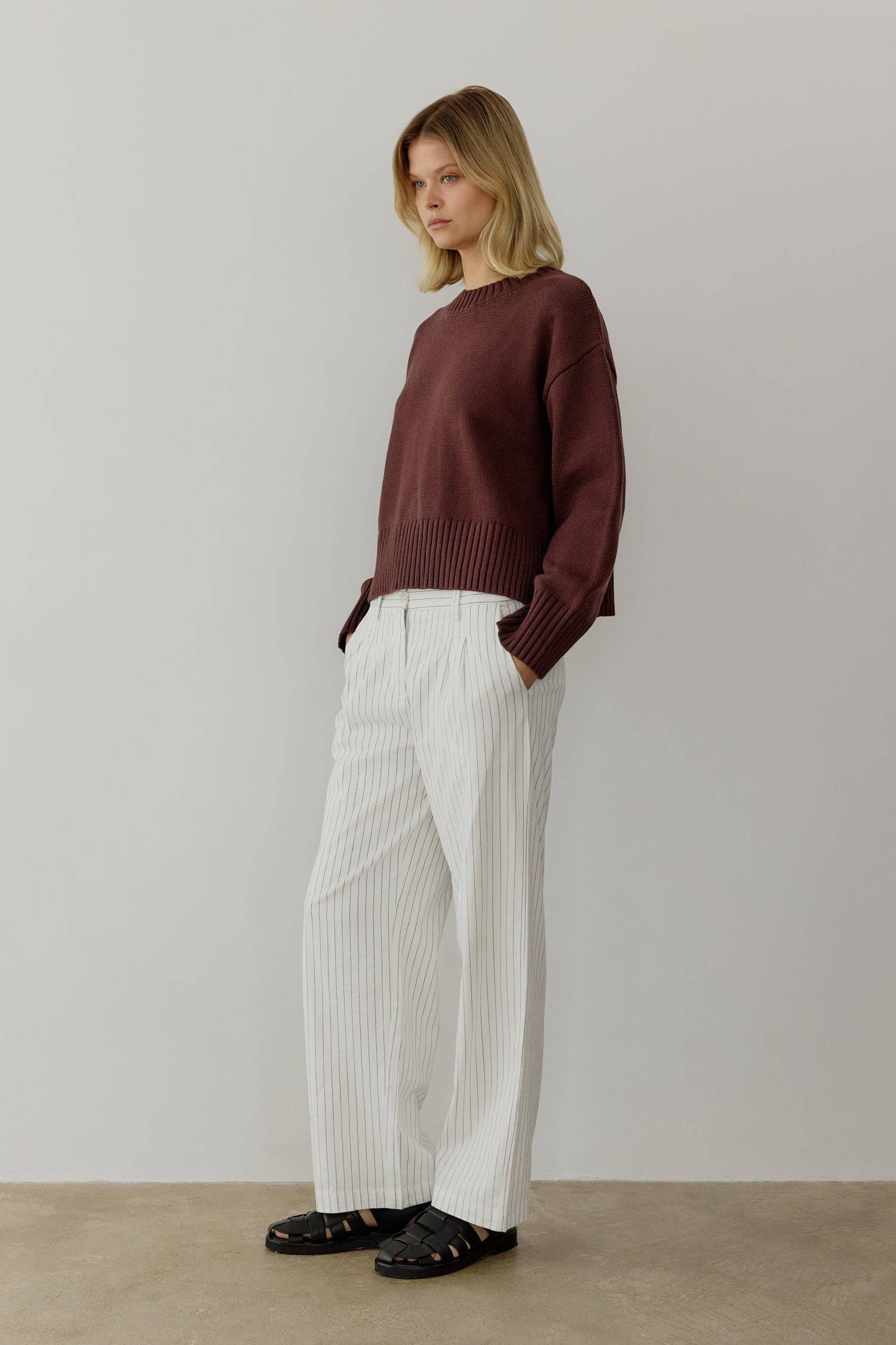 8809536323805, The Asher Sweater, Tops, All Row, All Row,allrow,Black,brown,Button Down Shirt,Button up,buttons,Cardigan,cf-color-black,cf-color-brown,cf-size-l,cf-size-m,cf-size-s,Comfortable,Crew Neck,Crew Neckline,Everyday,longsleeve,Matching Set,set,Sets,stretch,Stretchy,taupe,tonal buttons,Transitional,Womens,womens top, Information The Asher Sweater is an oversized cropped pullover sweater with a classic rib detail at the neckline and hem. The semi-cropped length ensures a proportional fit and the mid