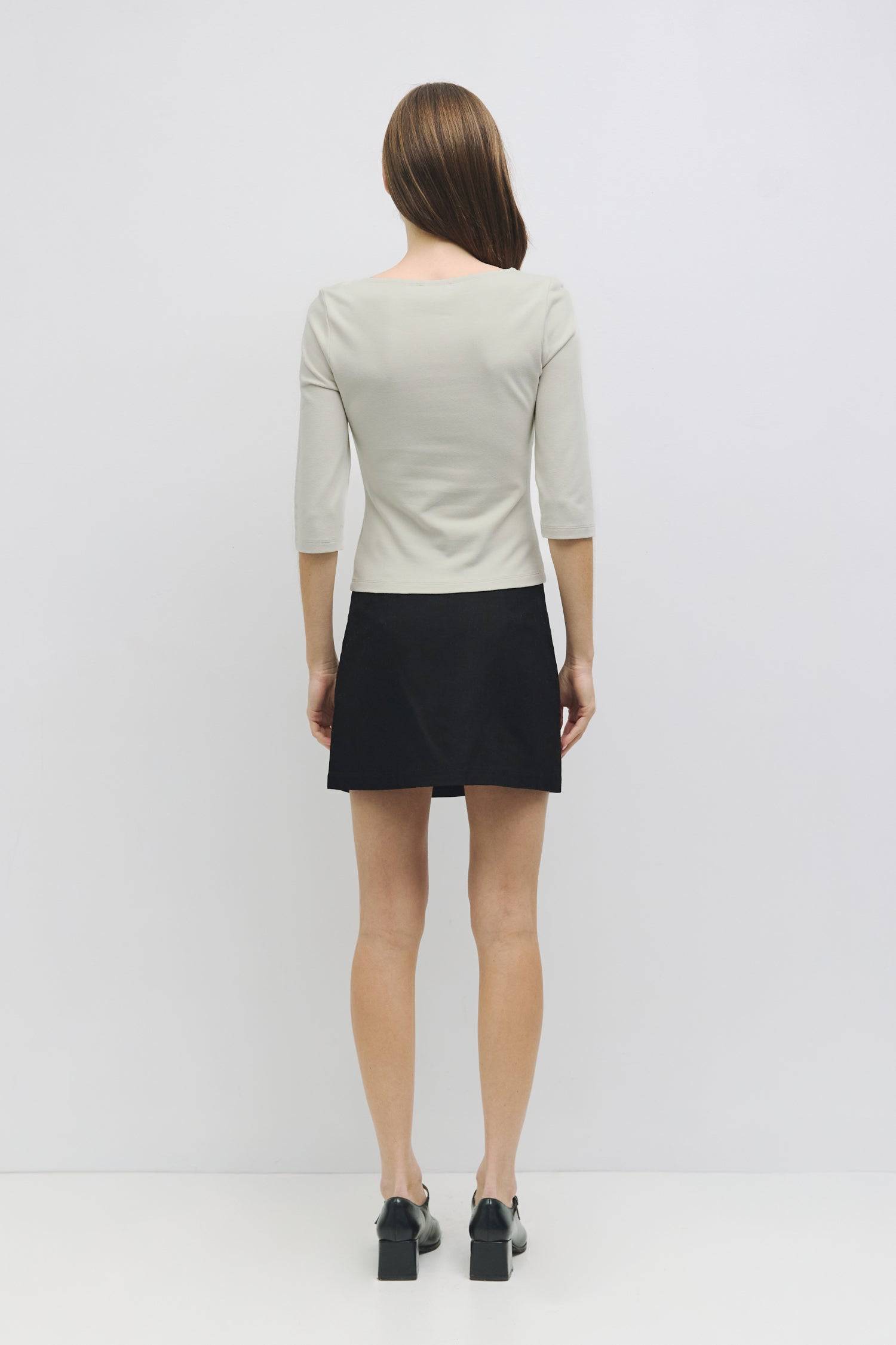 8878009647325, The Ridley Top, Tops, All Row, 3/4 Length Sleeve,3/4 Sleeve,Basic,Basics,beige,Black,Blue,Breathable,Casual,cf-color-beige,cf-color-blue,cf-size-l,cf-size-m,cf-size-s,cf-vendor-all-row,Charcoal,Comfort,Comfortable,Cream,everyday,Feminine,final-sale,finalsale,Fitted,fitted bodice,Fitted Top,Form Fitting,Light Blue,Long Sleeve,new,off white,Relaxed Fit,sale,SPANDEX,spring,Stretchy,Summer,top,Transitional,womens, Information The Ridley Top is crafted from soft brushed knit, featuring a chic boat