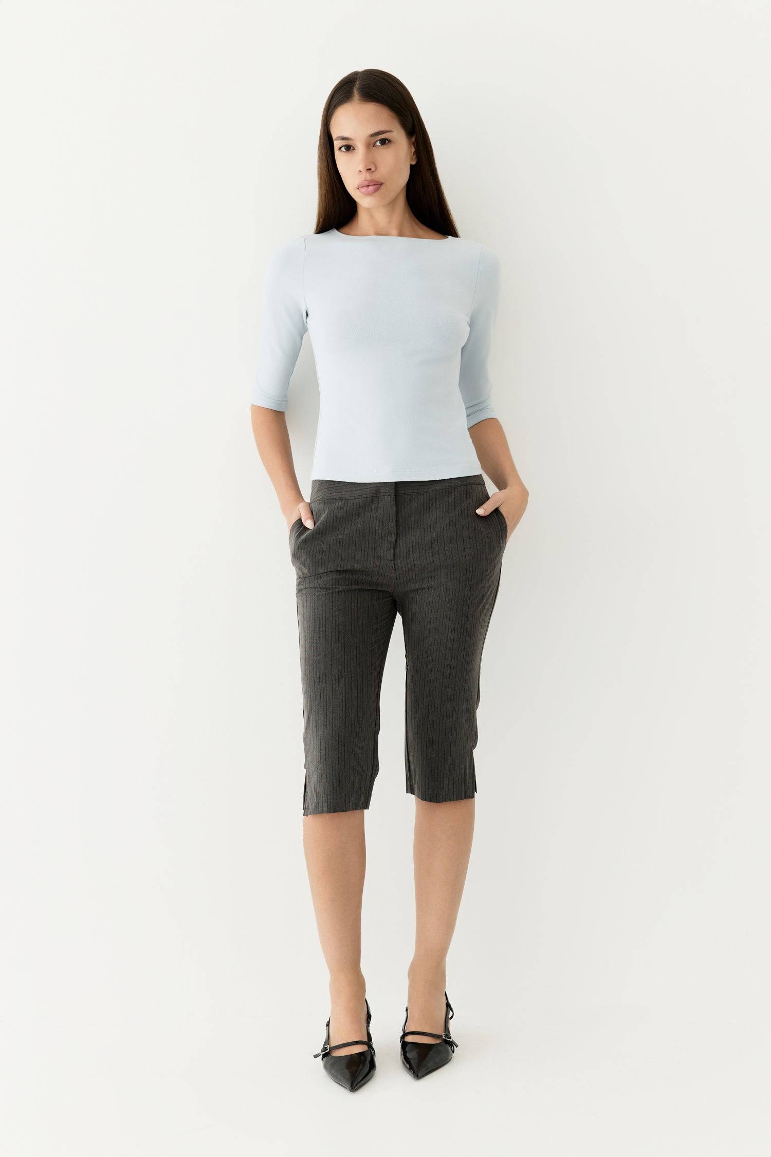 8878009647325, The Ridley Top, Tops, All Row, 3/4 Length Sleeve,3/4 Sleeve,Basic,Basics,beige,Black,Blue,Breathable,Casual,cf-color-beige,cf-color-blue,cf-size-l,cf-size-m,cf-size-s,cf-vendor-all-row,Charcoal,Comfort,Comfortable,Cream,everyday,Feminine,final-sale,finalsale,Fitted,fitted bodice,Fitted Top,Form Fitting,Light Blue,Long Sleeve,new,off white,Relaxed Fit,sale,SPANDEX,spring,Stretchy,Summer,top,Transitional,womens, Information The Ridley Top is crafted from soft brushed knit, featuring a chic boat