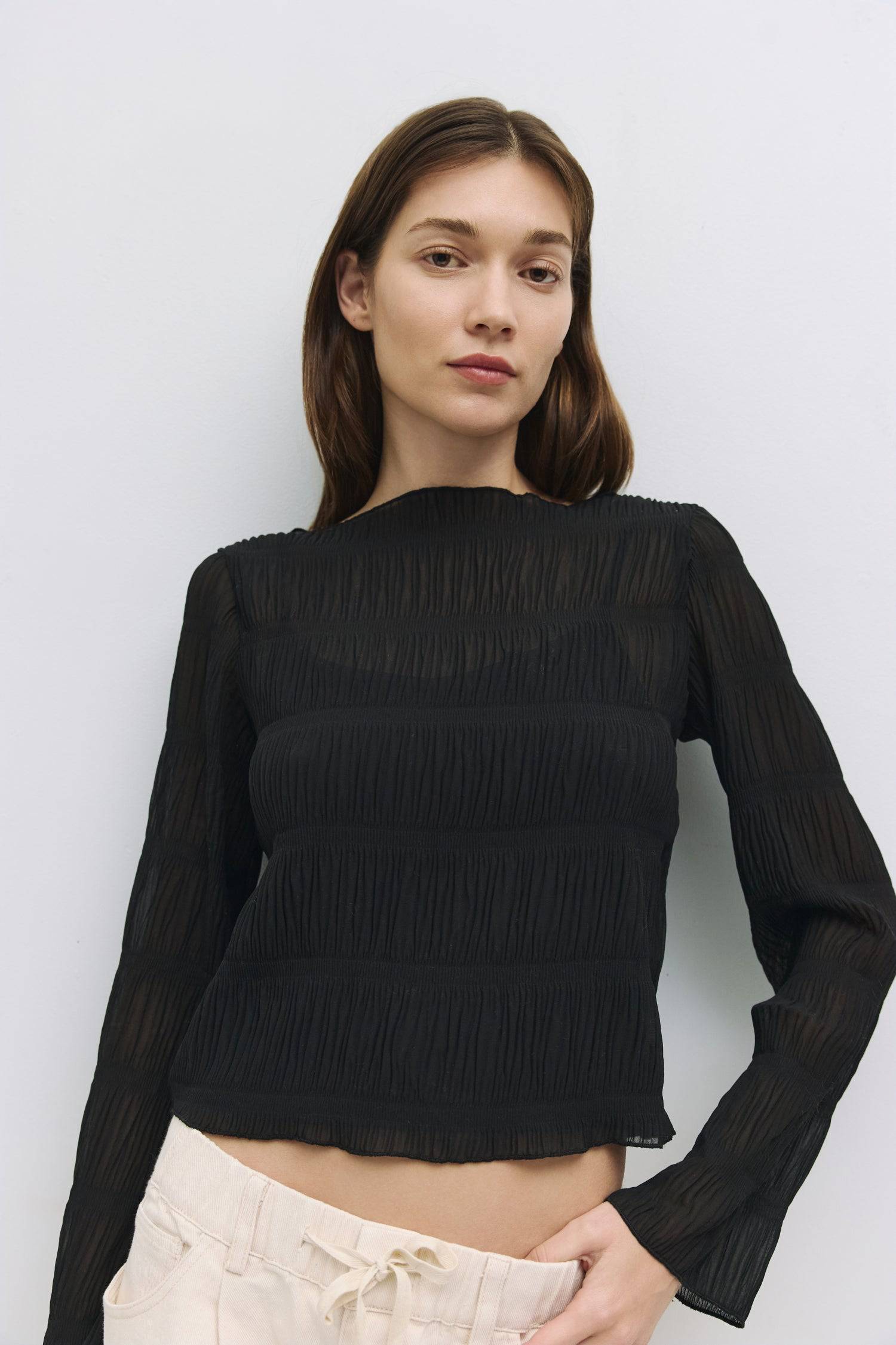 8878015054045, The Runa Top, Tops, All Row, Basic,Basics,Black,Breathable,brown,Casual,cf-color-brown,cf-size-l,cf-size-m,cf-size-s,cf-vendor-all-row,Charcoal,Comfort,Comfortable,Cream,crinkle,crinkle texture,Crinkled Fabric,Feminine,Long Sleeve,Long Sleeve Shirt,Long Sleeve Top,long sleeves,longsleeve,new,Relaxed Fit,semi cropped,top,womens, Information The Runa Top is a crinkled wide-sleeve top that features a relaxed fit and a semi-cropped length for a contemporary look. The included inner slip ensures a