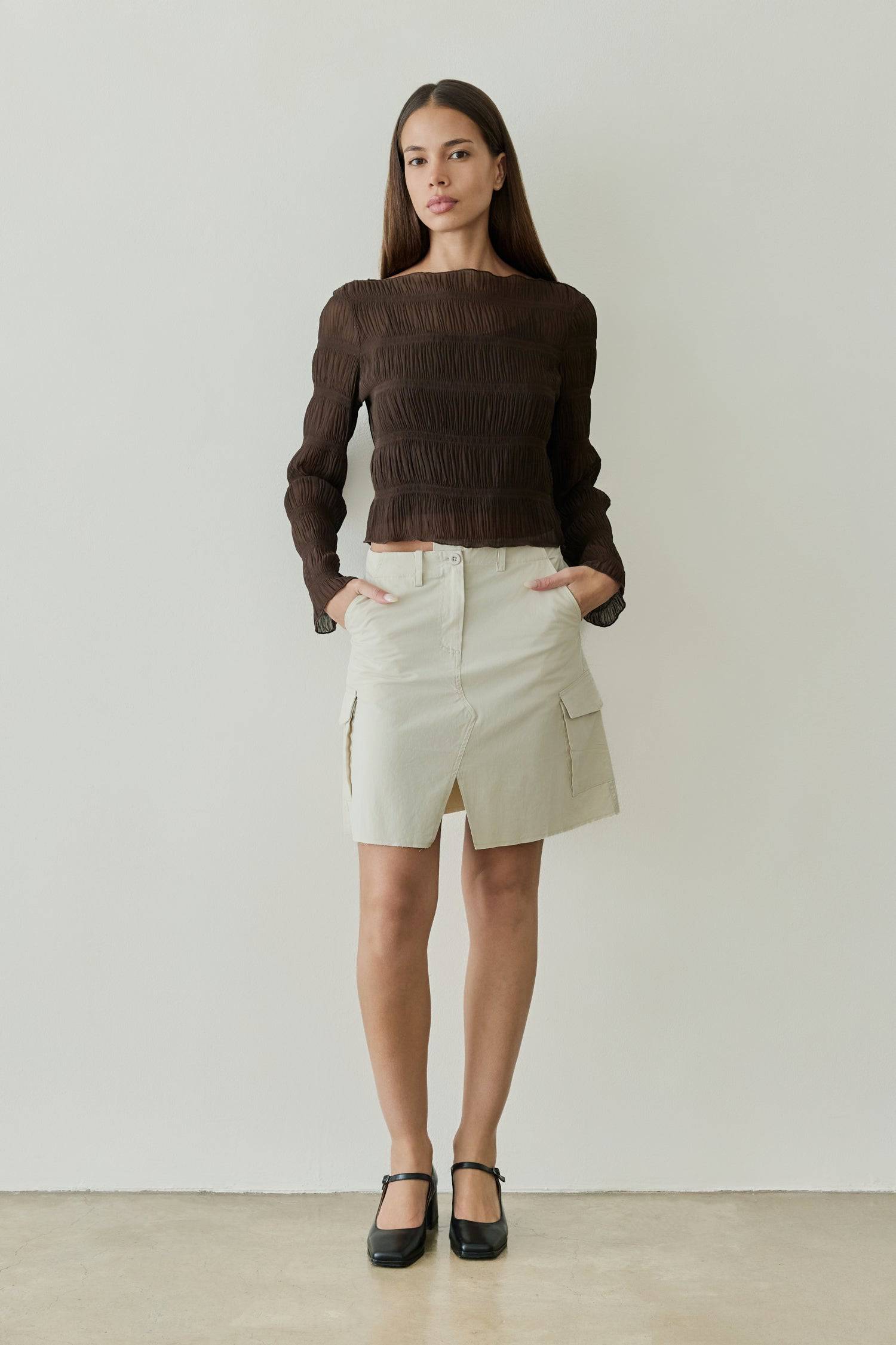 8878015054045, The Runa Top, Tops, All Row, Basic,Basics,Black,Breathable,brown,Casual,cf-color-brown,cf-size-l,cf-size-m,cf-size-s,cf-vendor-all-row,Charcoal,Comfort,Comfortable,Cream,crinkle,crinkle texture,Crinkled Fabric,Feminine,Long Sleeve,Long Sleeve Shirt,Long Sleeve Top,long sleeves,longsleeve,new,Relaxed Fit,semi cropped,top,womens, Information The Runa Top is a crinkled wide-sleeve top that features a relaxed fit and a semi-cropped length for a contemporary look. The included inner slip ensures a